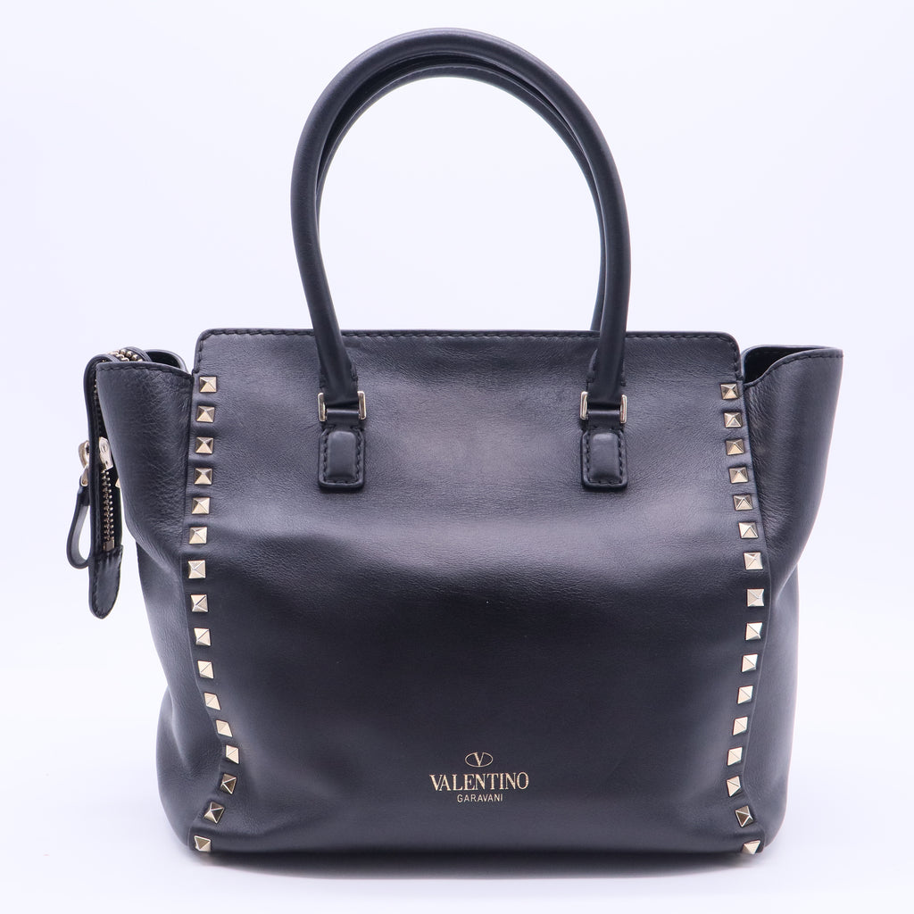 Valentino Black Leather Rockstud Trapeze Tote B12323