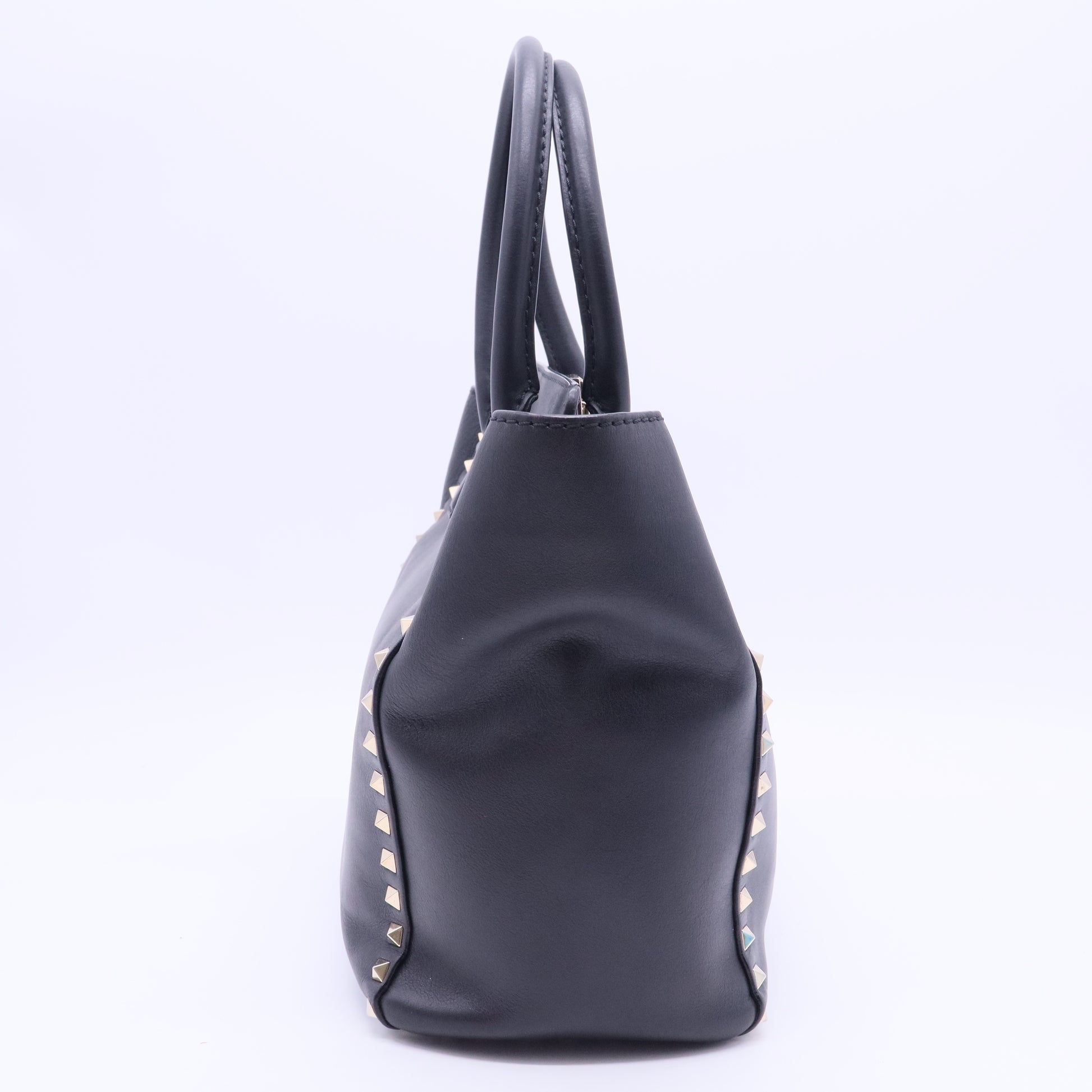 Valentino Black Leather Rockstud Trapeze Tote B12323