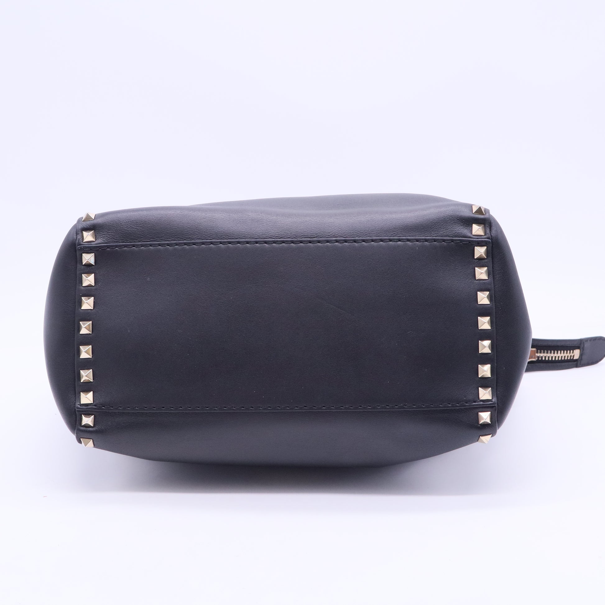 Valentino Black Leather Rockstud Trapeze Tote B12323