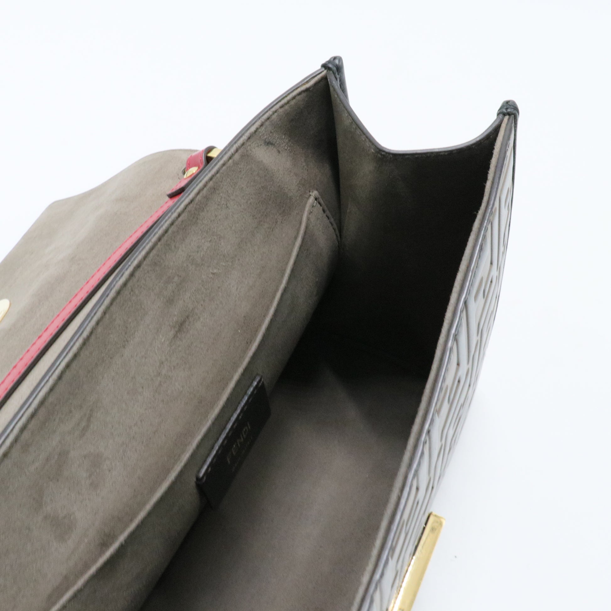 Kan I F Shoulder Bag Leather with Zucca Embossed Detail Medium
