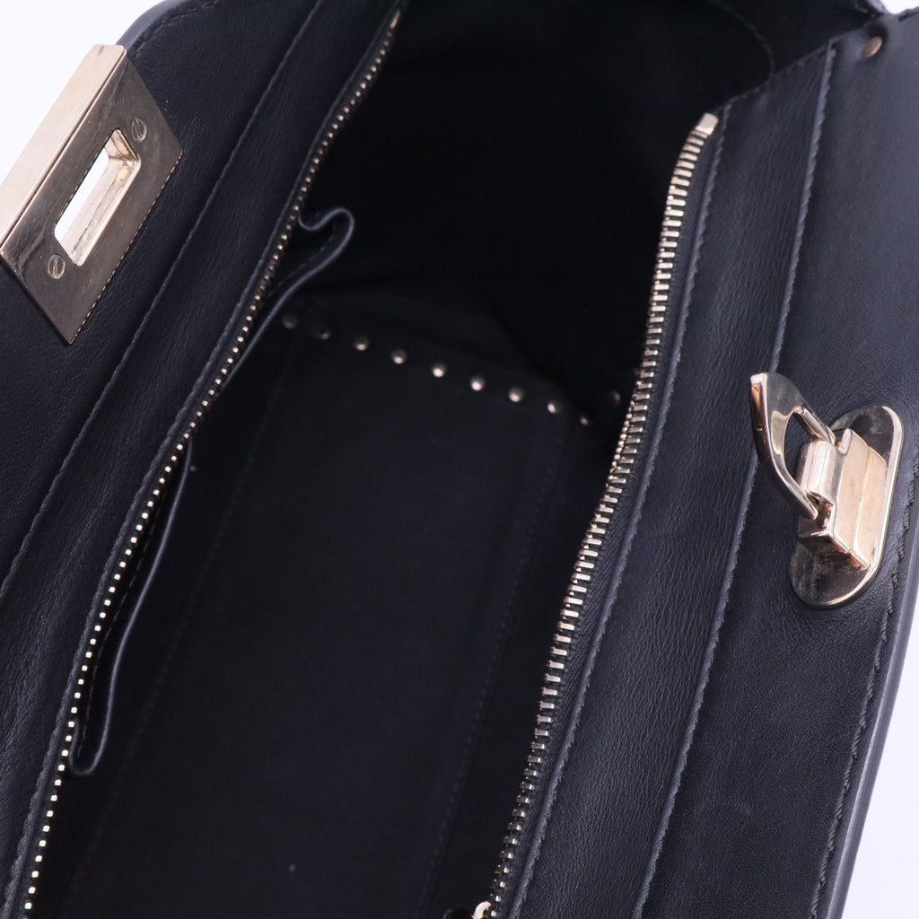 Valentino Black Leather Rockstud Trapeze Tote B12323