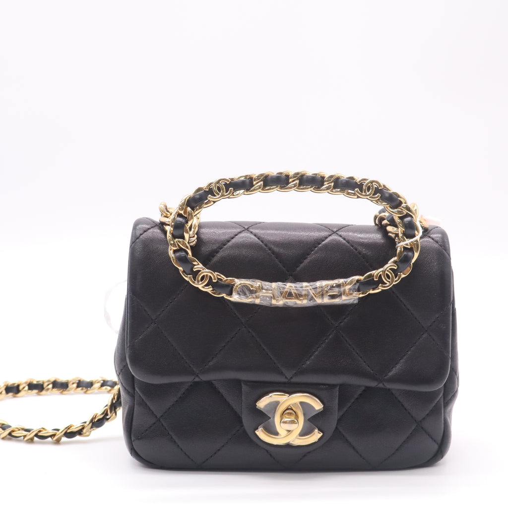 Oval Logo Chain Handle Flap Bag Quilted Lambskin Mini Twins LDZ146
