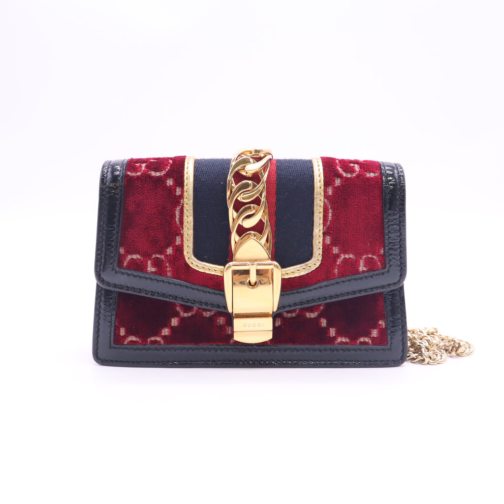 Gucci Sylvie GG Velvet Super Mini Chain Bag B24730