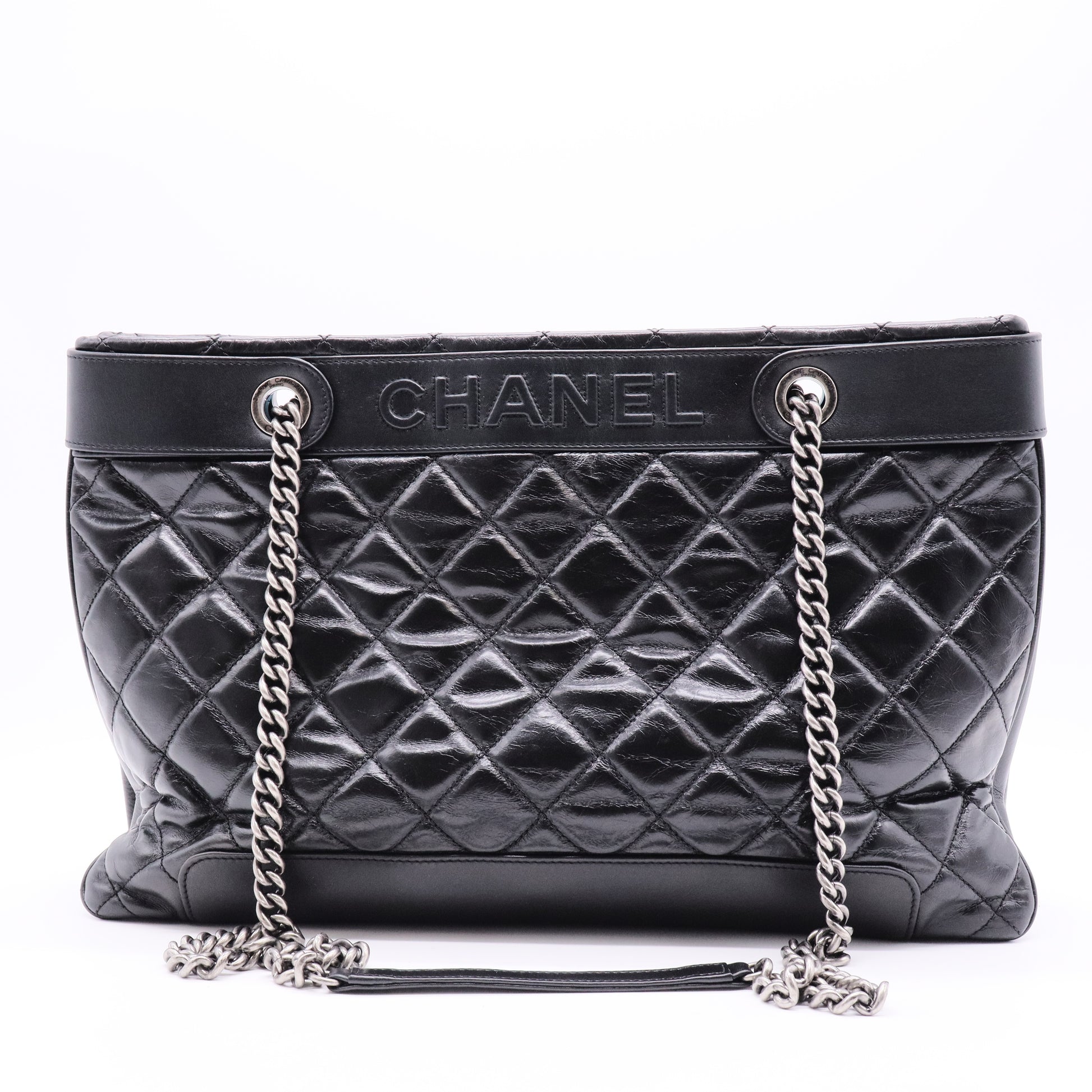 Aged Calfskin Quilted Be CC Tote Black twins