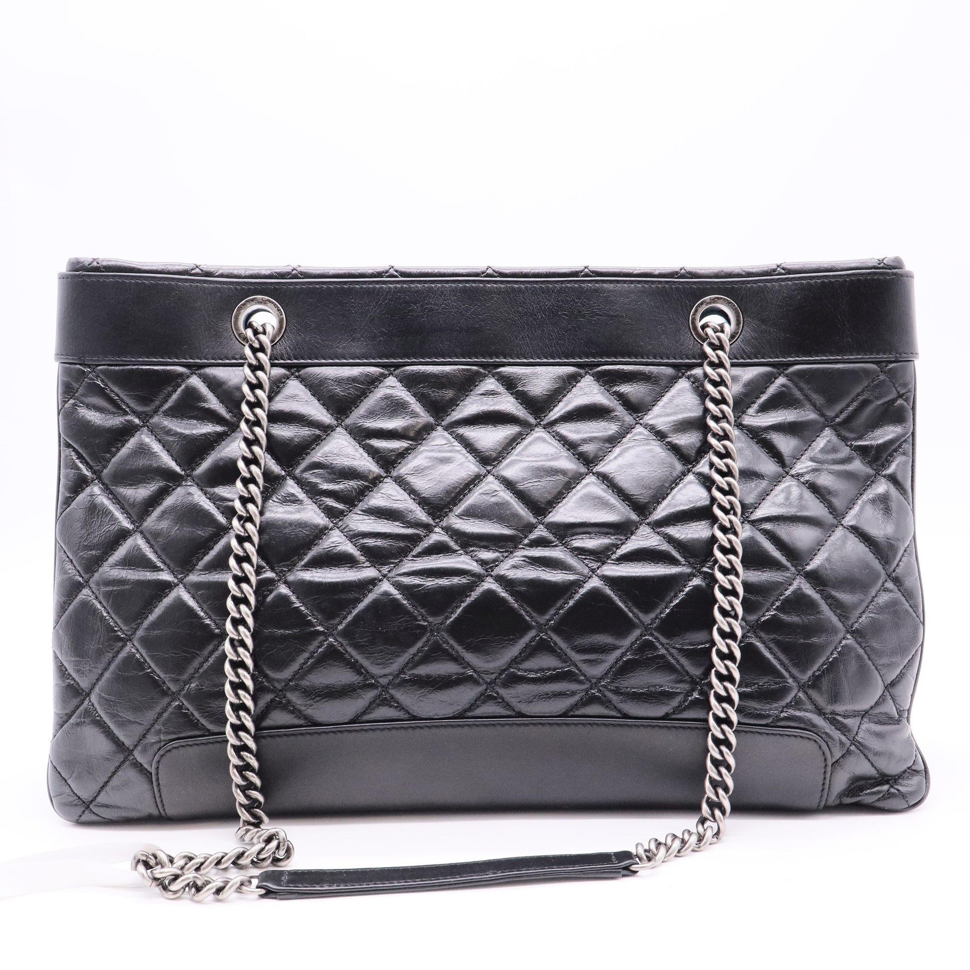 Aged Calfskin Quilted Be CC Tote Black twins