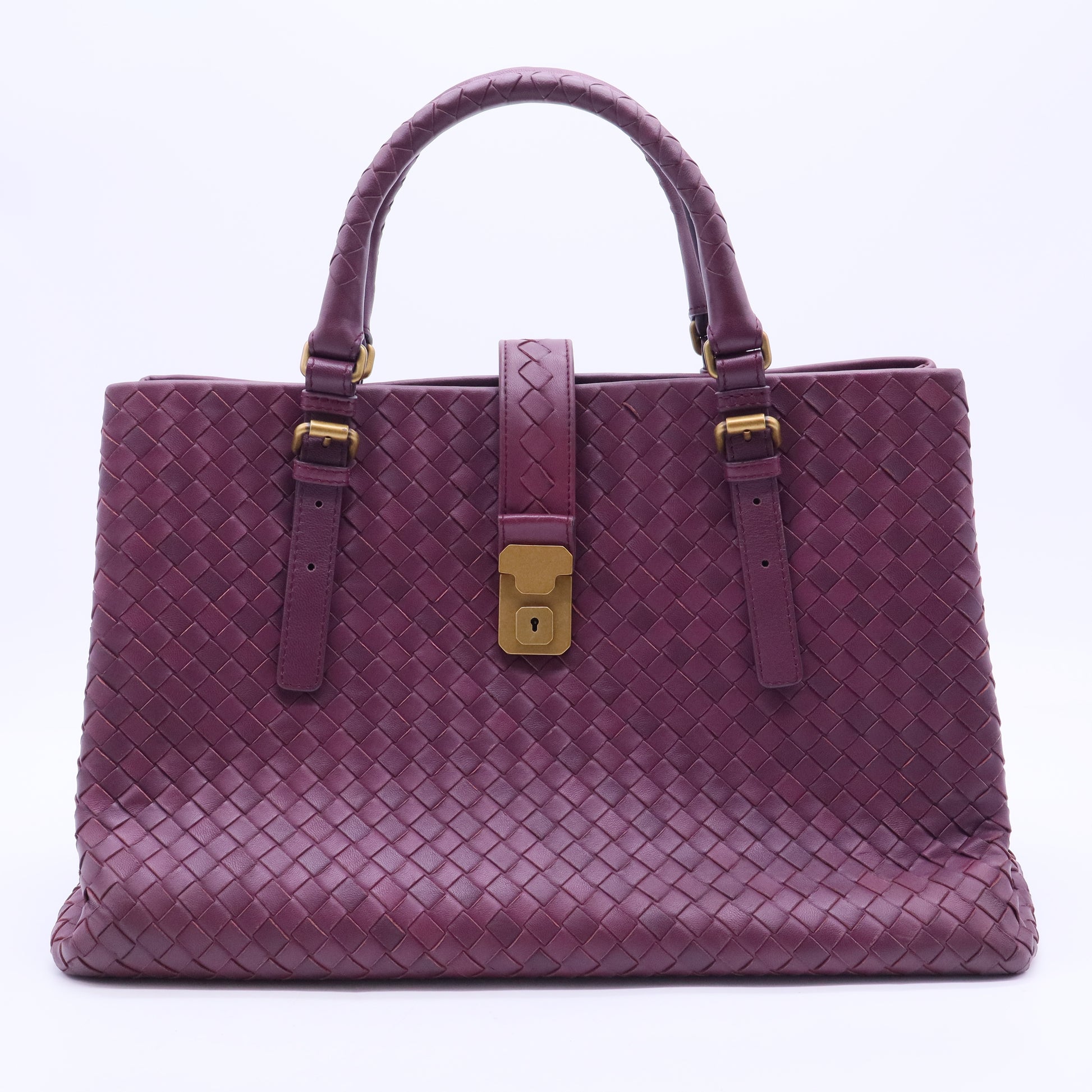 Dark Purple Intrecciato Woven Nappa Leather Roma Tote Bag TWINS B20084