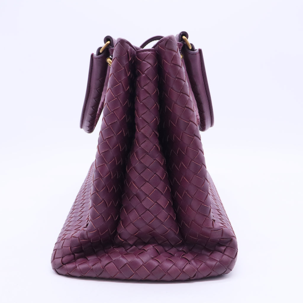 Dark Purple Intrecciato Woven Nappa Leather Roma Tote Bag TWINS B20084