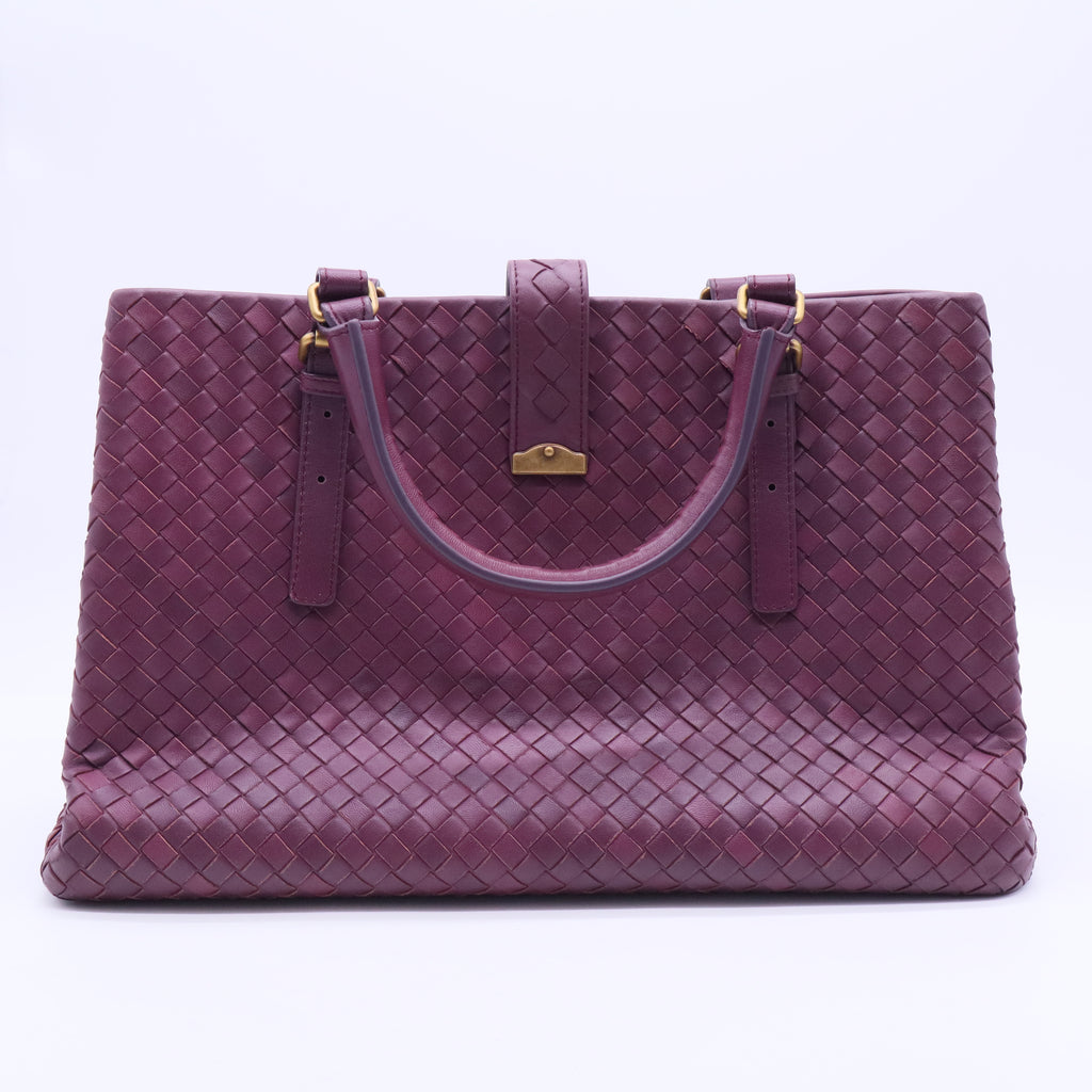 Dark Purple Intrecciato Woven Nappa Leather Roma Tote Bag TWINS B20084