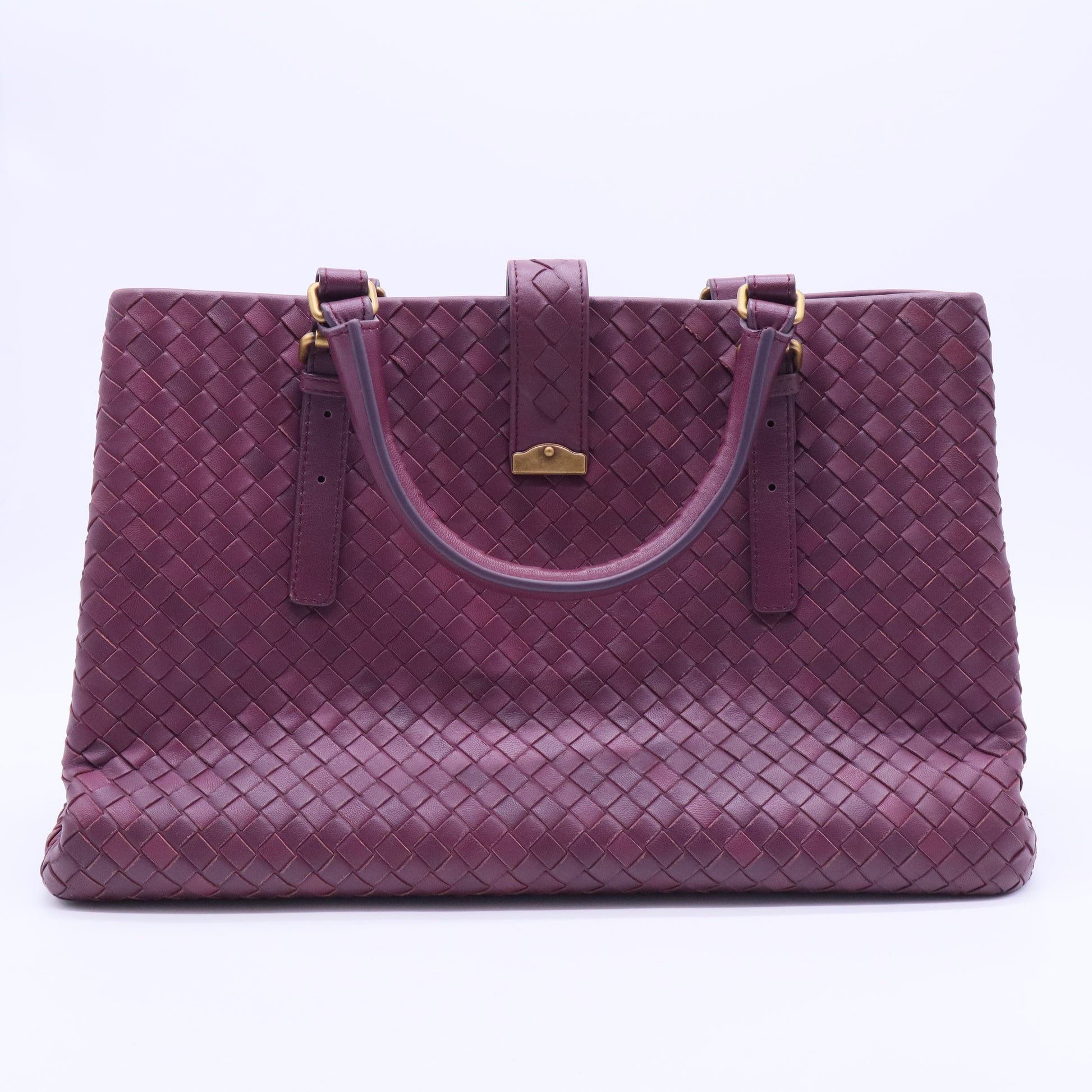 Dark Purple Intrecciato Woven Nappa Leather Roma Tote Bag TWINS B20084