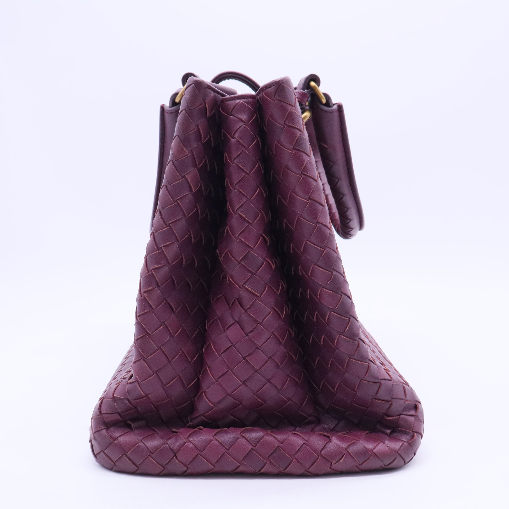 Dark Purple Intrecciato Woven Nappa Leather Roma Tote Bag TWINS B20084