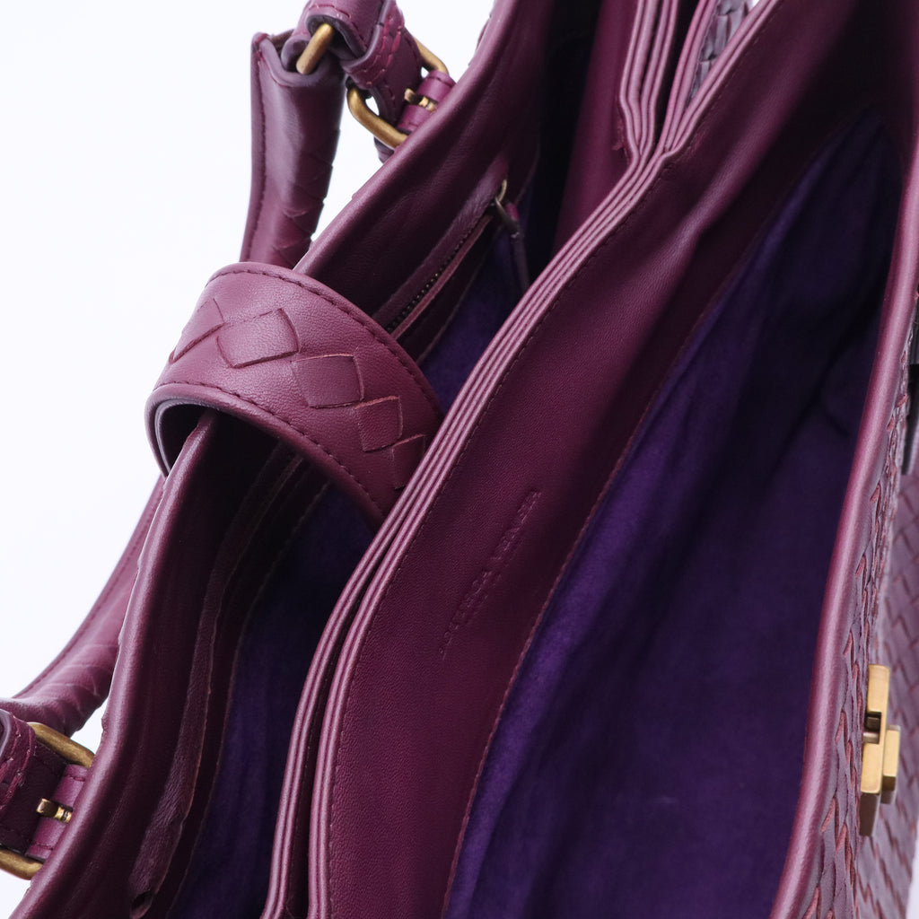 Dark Purple Intrecciato Woven Nappa Leather Roma Tote Bag TWINS B20084