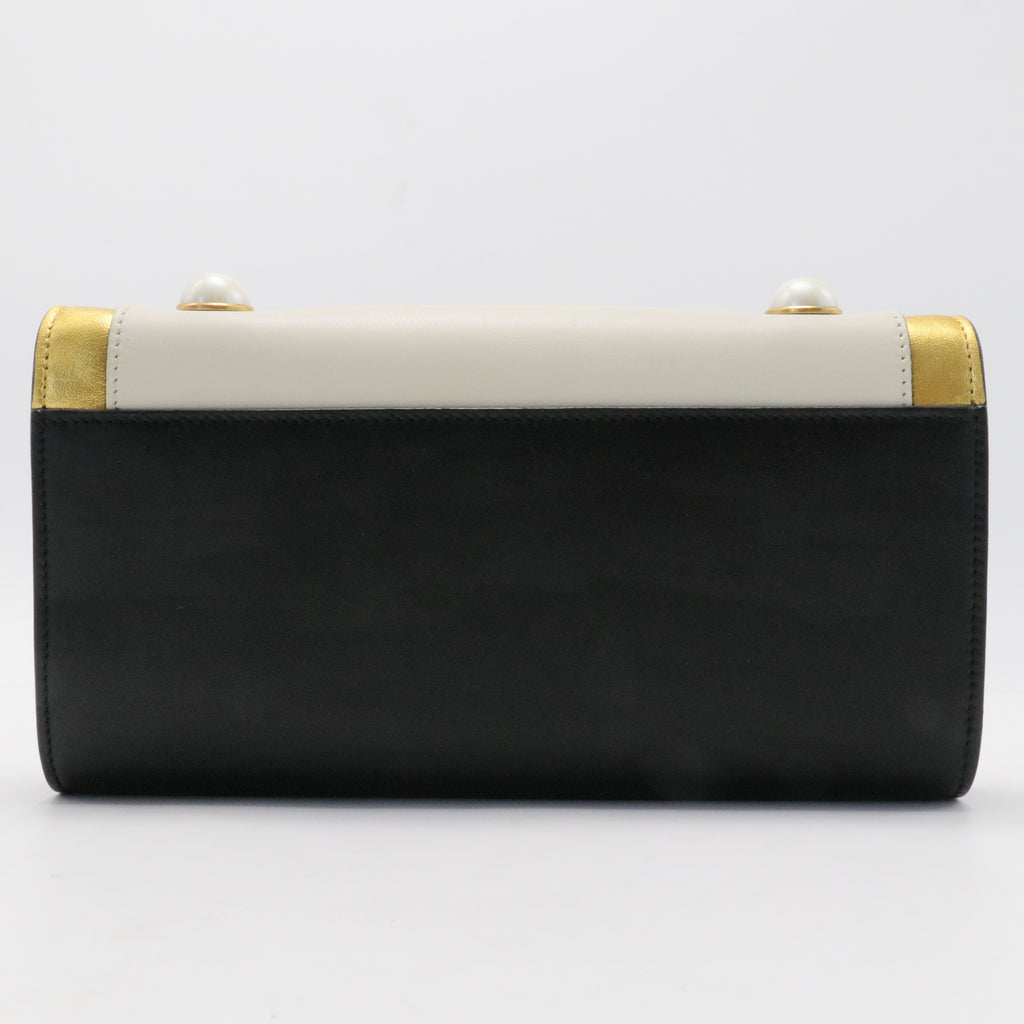 Calfskin Peony Pearl Bow Clutch Bag