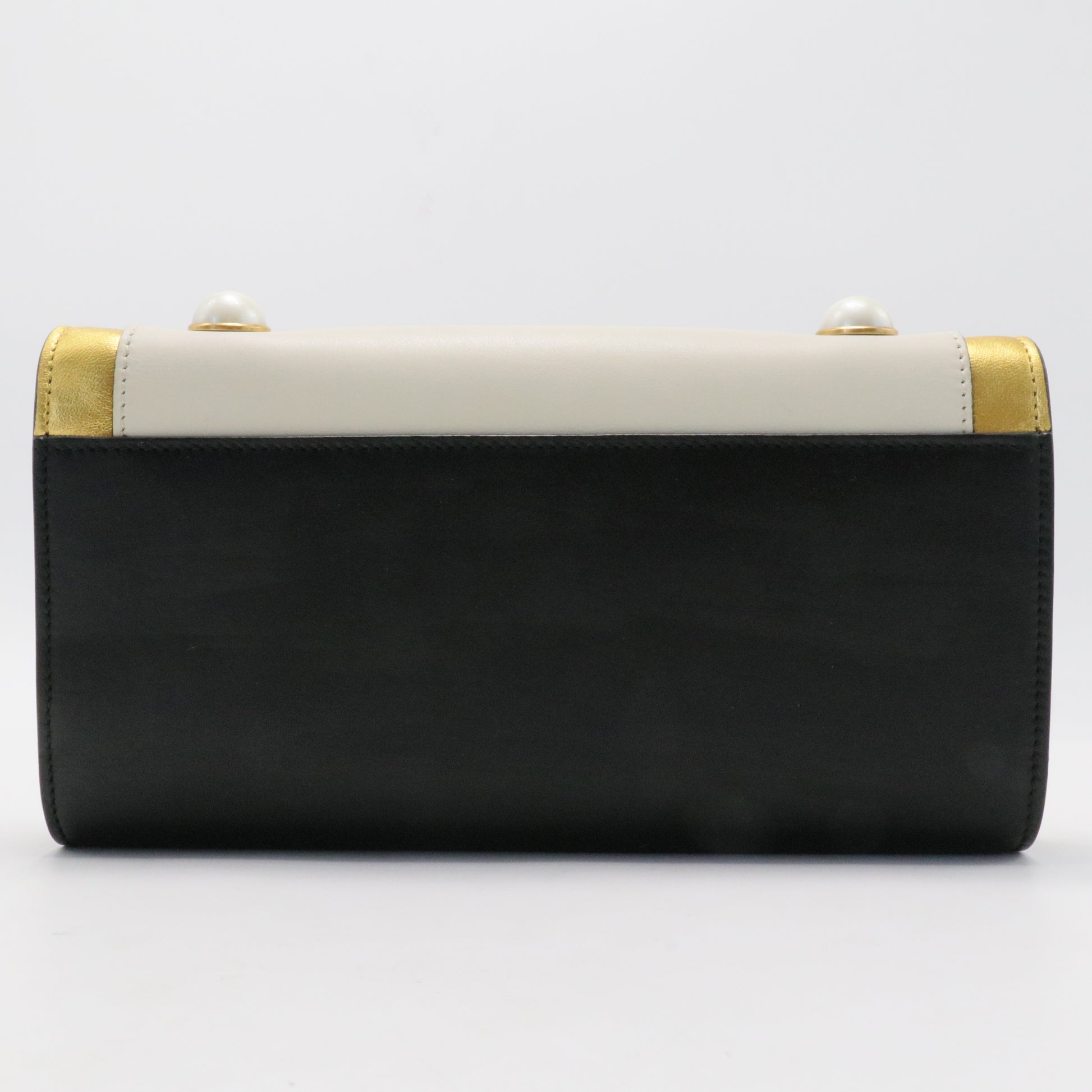Calfskin Peony Pearl Bow Clutch Bag