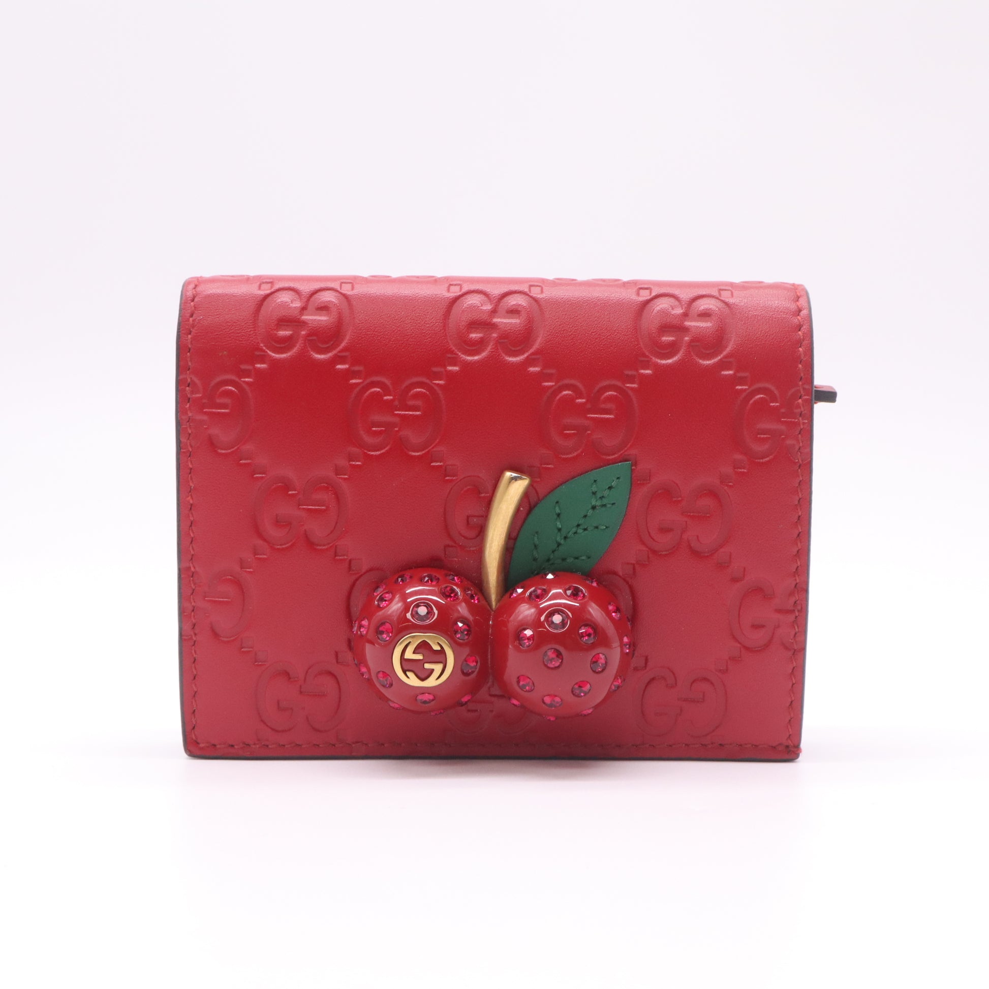 Gucci Signature Leather Cherry Card Case Wallet W22380