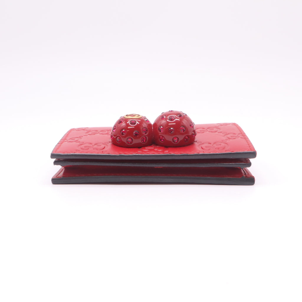 Gucci Signature Leather Cherry Card Case Wallet W22380