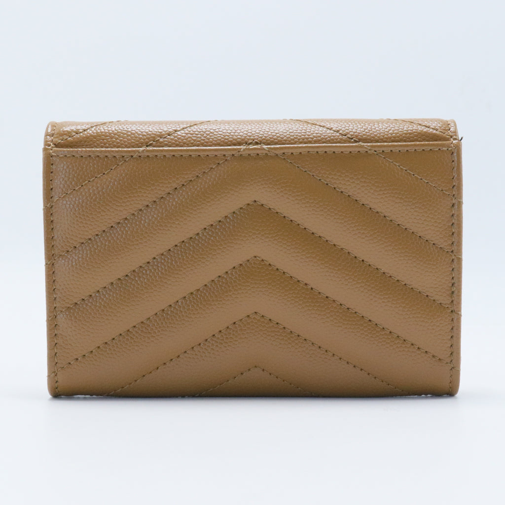 Saint Laurent  Monogram Chevron Leather Compact Wallet