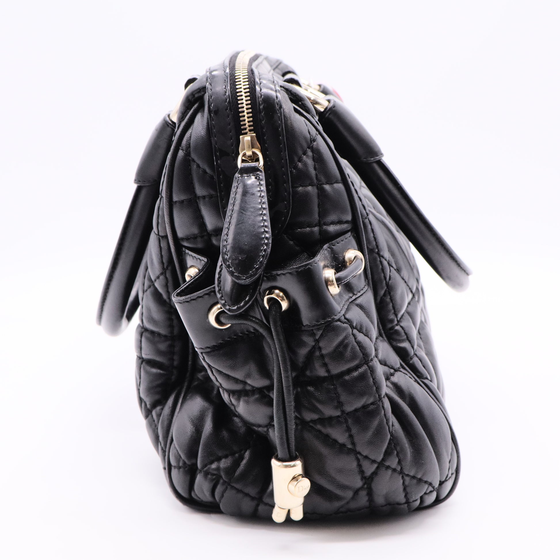 Black Cannage Quilted Leather Satchel Bag twins