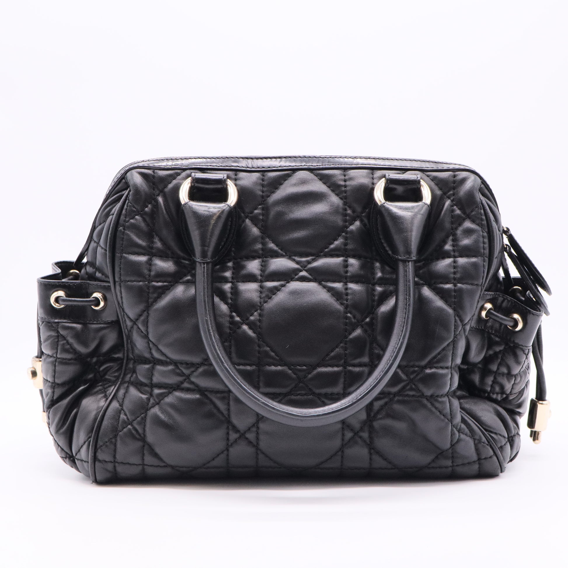 Black Cannage Quilted Leather Satchel Bag twins