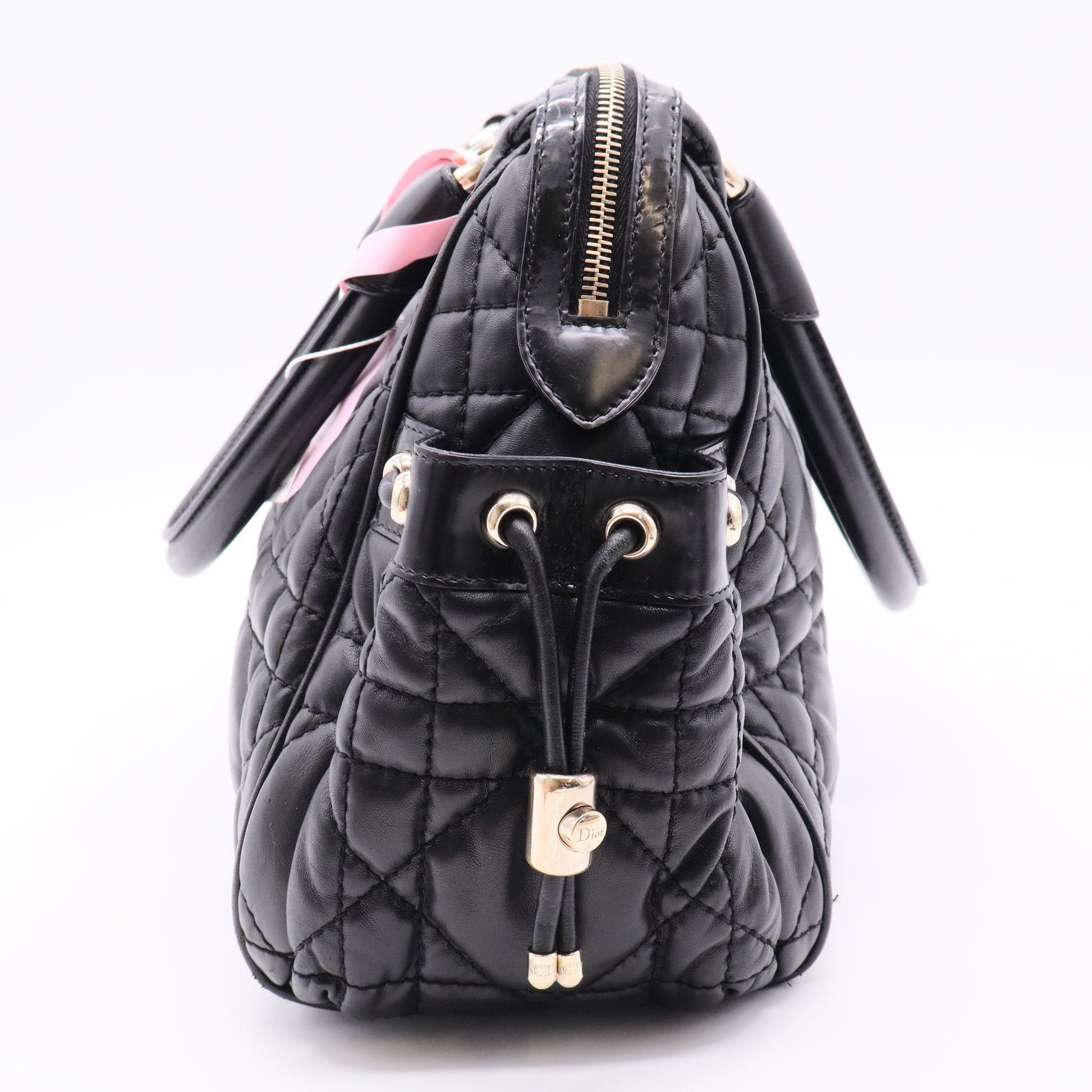 Black Cannage Quilted Leather Satchel Bag twins