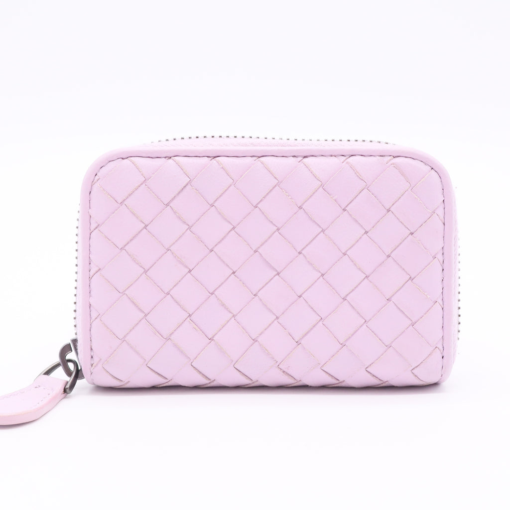 Lilac Intrecciato Leather Zip Around Wallet