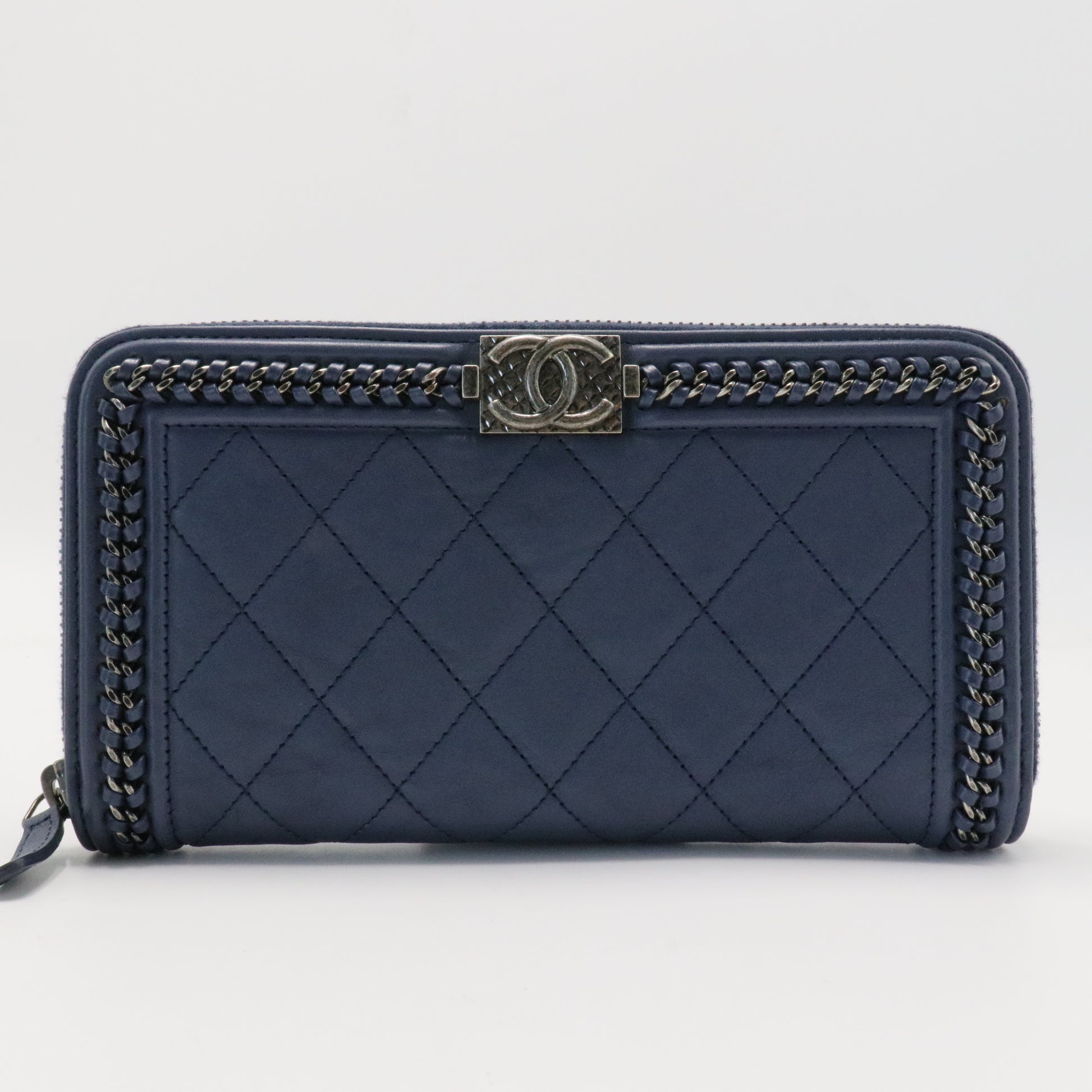 Chanel Boy Zip Around Wallet Quilted Caviar Long