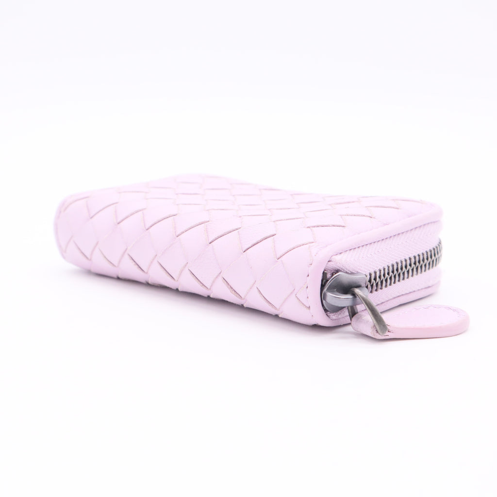Lilac Intrecciato Leather Zip Around Wallet