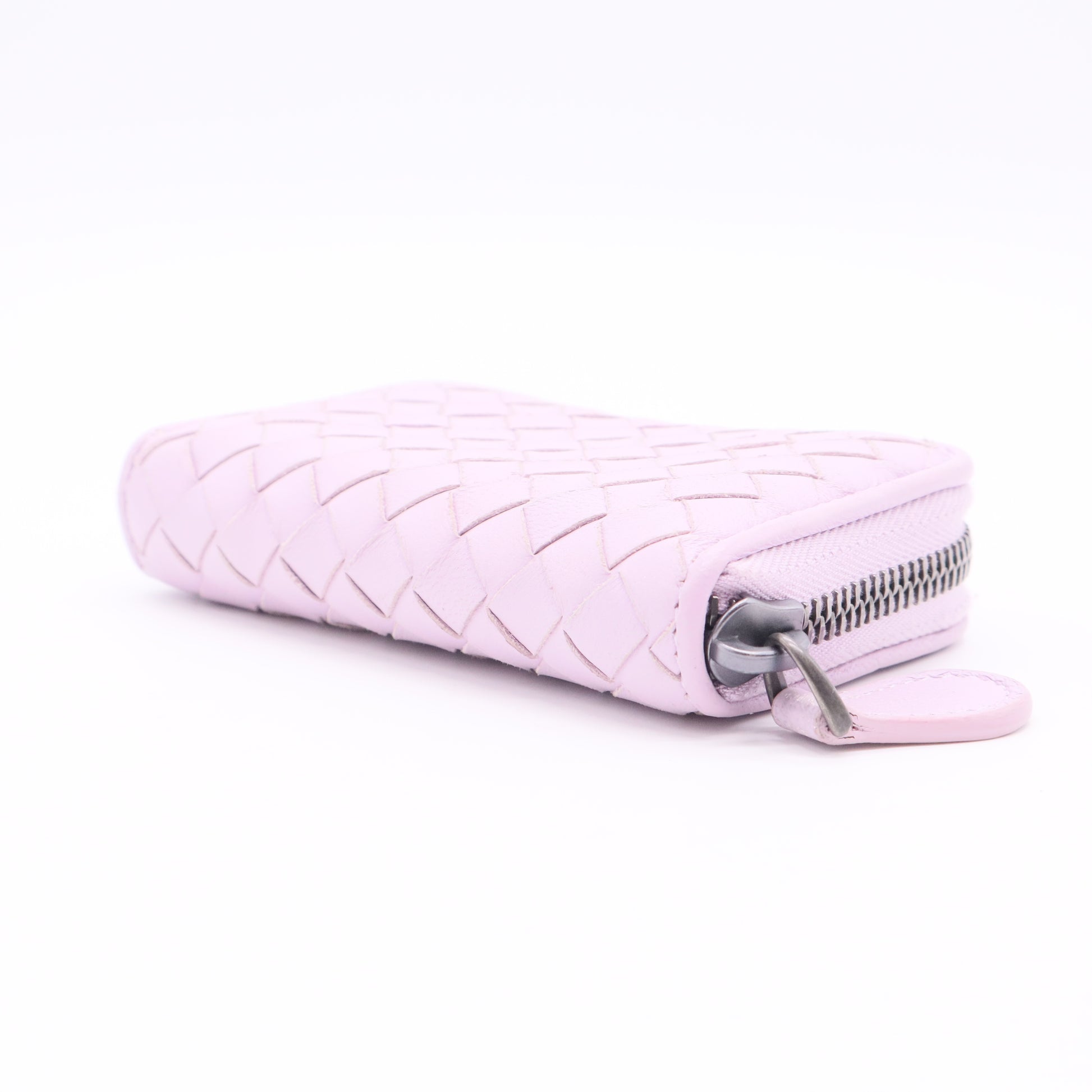 Lilac Intrecciato Leather Zip Around Wallet