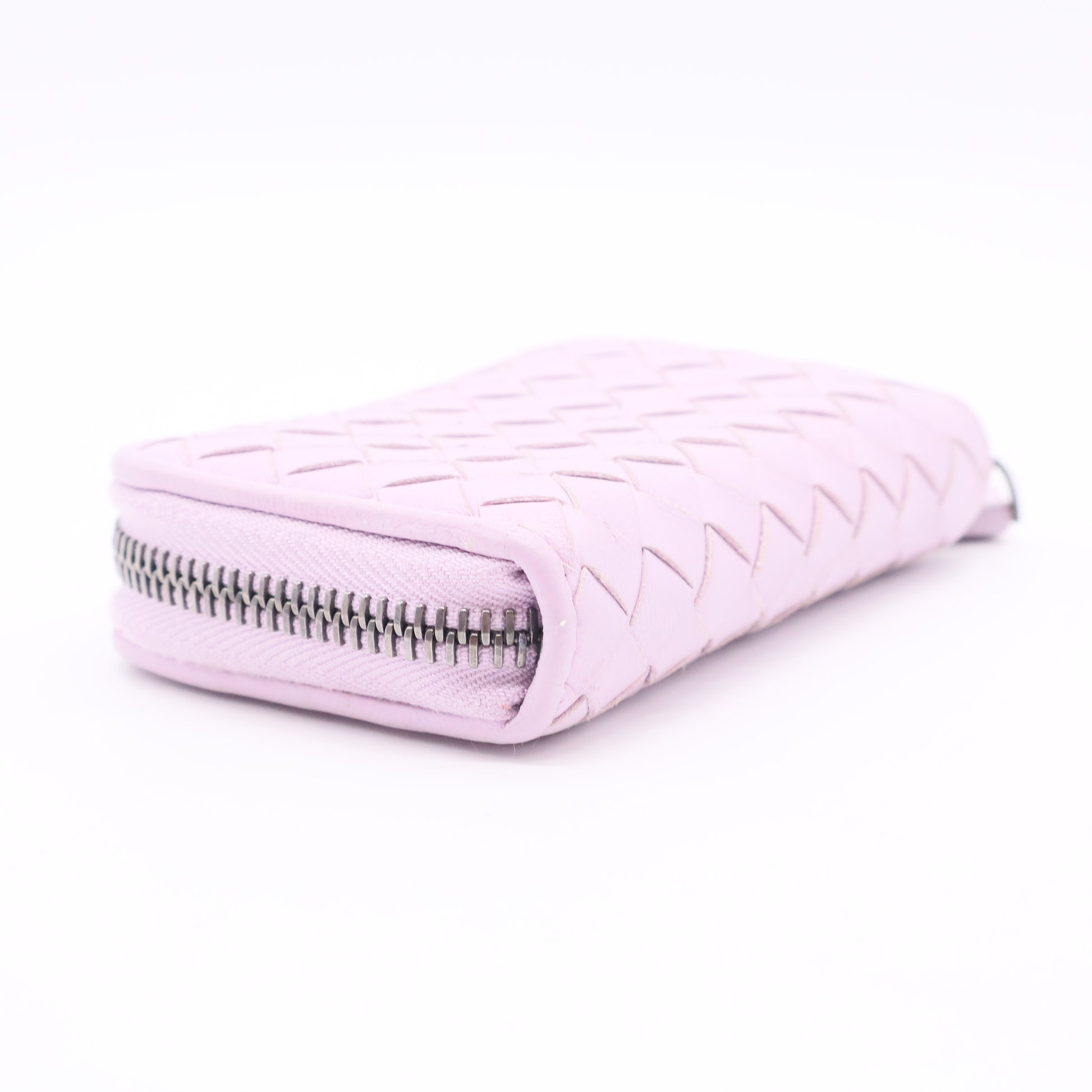 Lilac Intrecciato Leather Zip Around Wallet