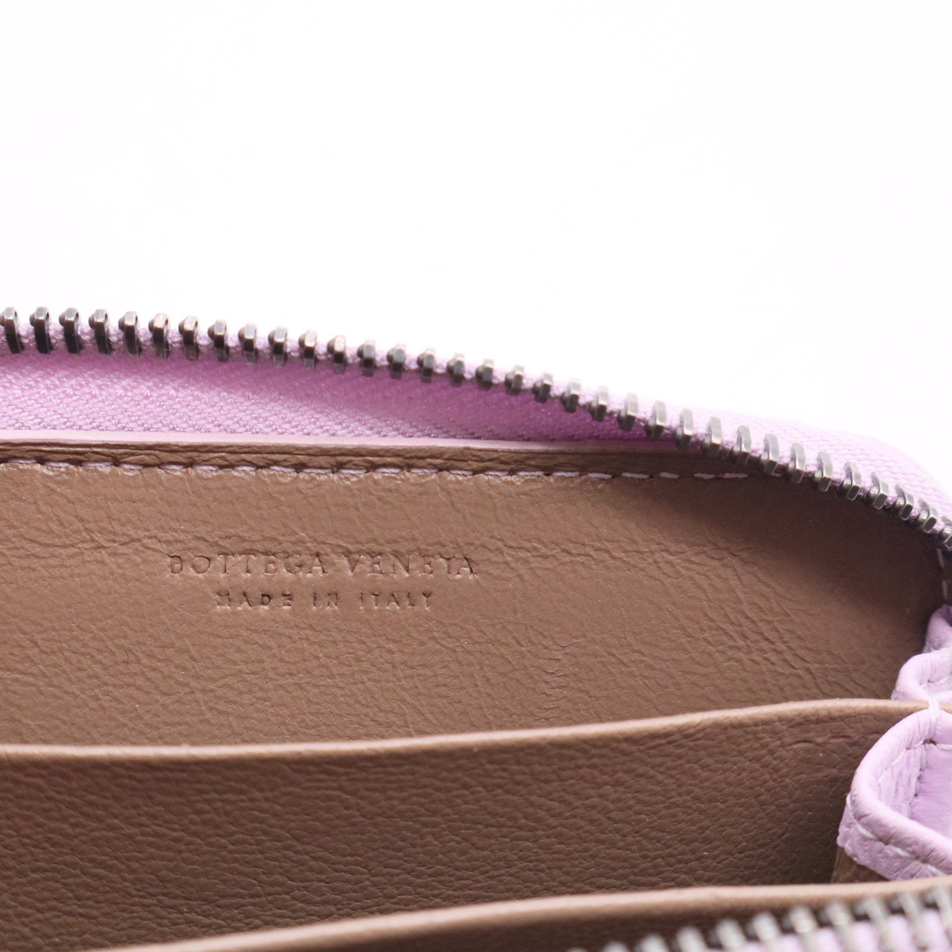 Lilac Intrecciato Leather Zip Around Wallet