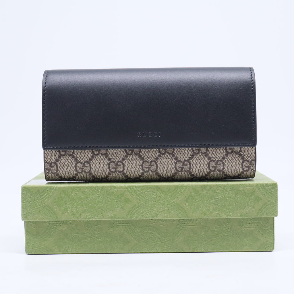 Calfskin GG Supreme Monogram Wristlet Clutch Wallet Dark Brown W20589