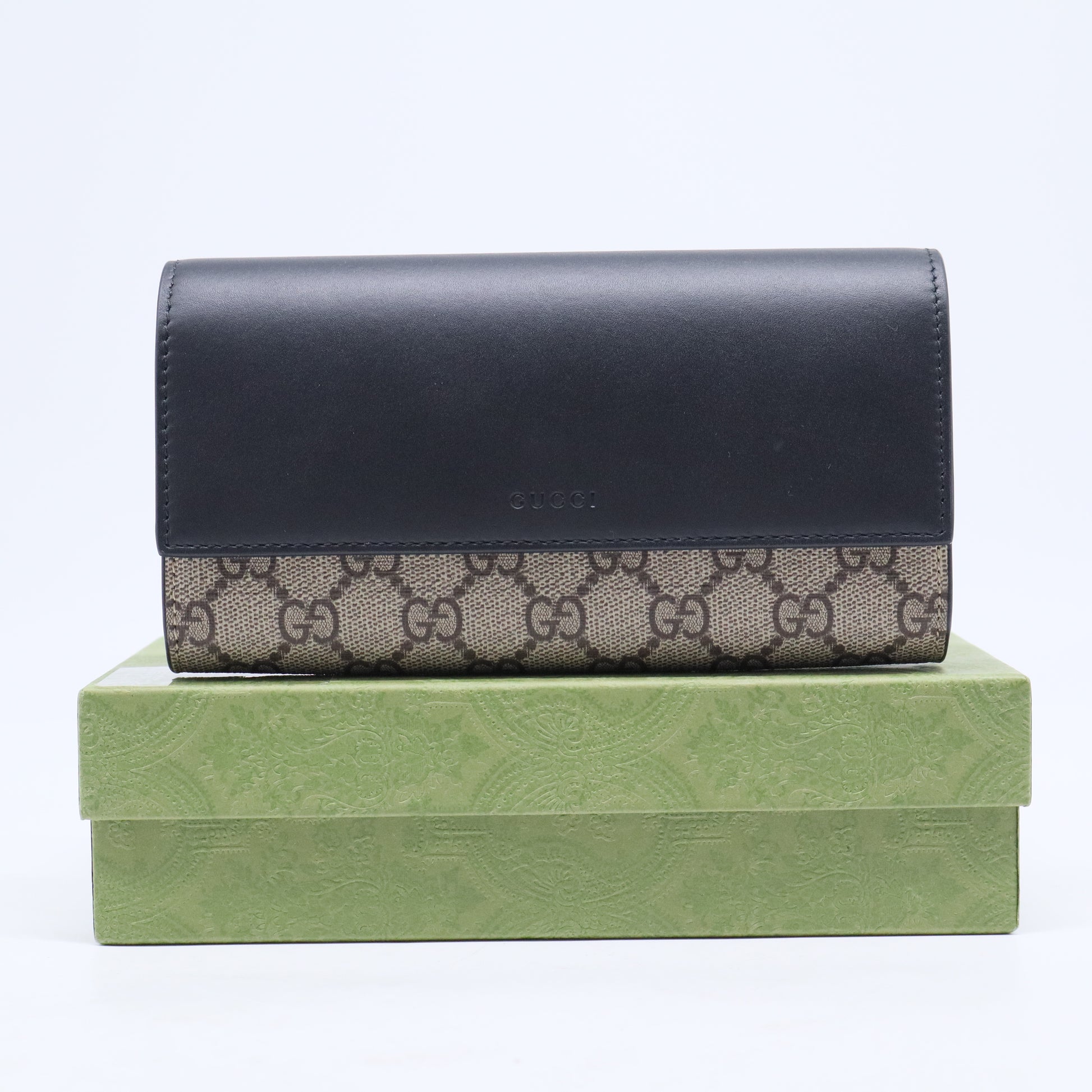 Calfskin GG Supreme Monogram Wristlet Clutch Wallet Dark Brown W20589