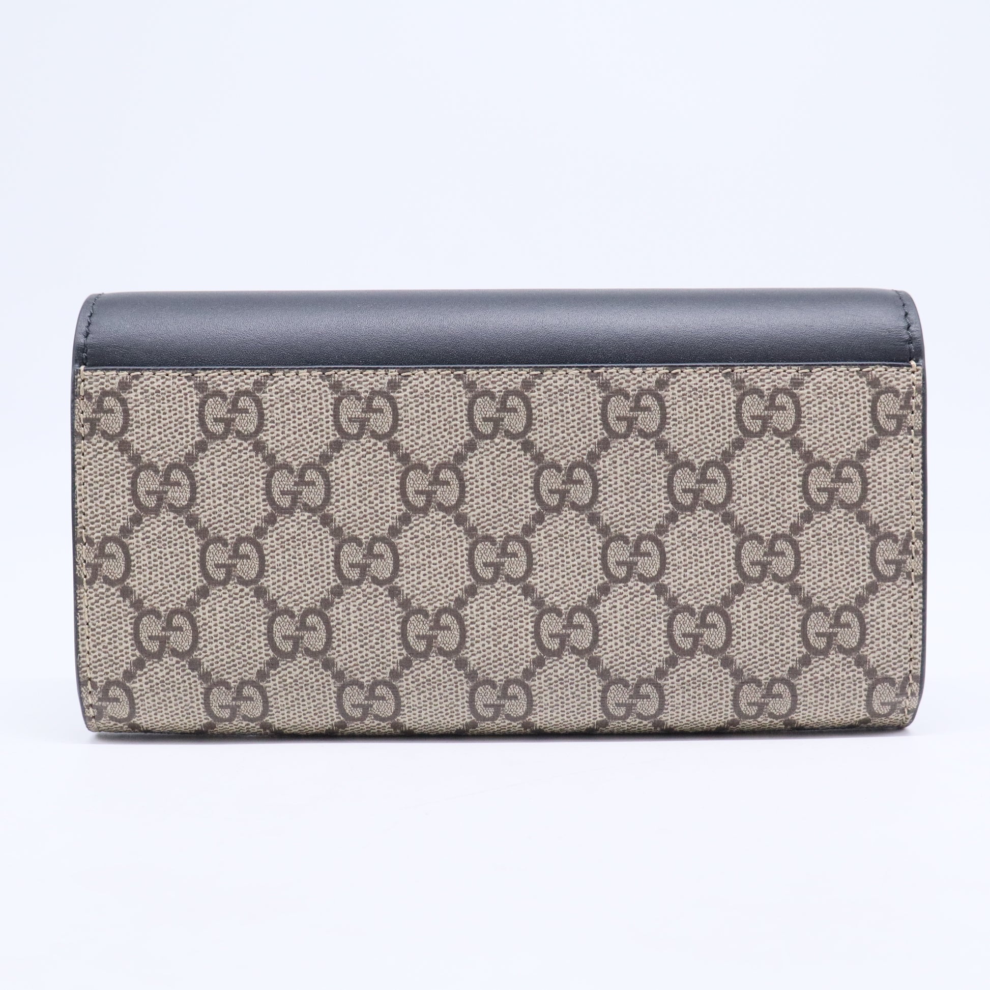 Calfskin GG Supreme Monogram Wristlet Clutch Wallet Dark Brown W20589