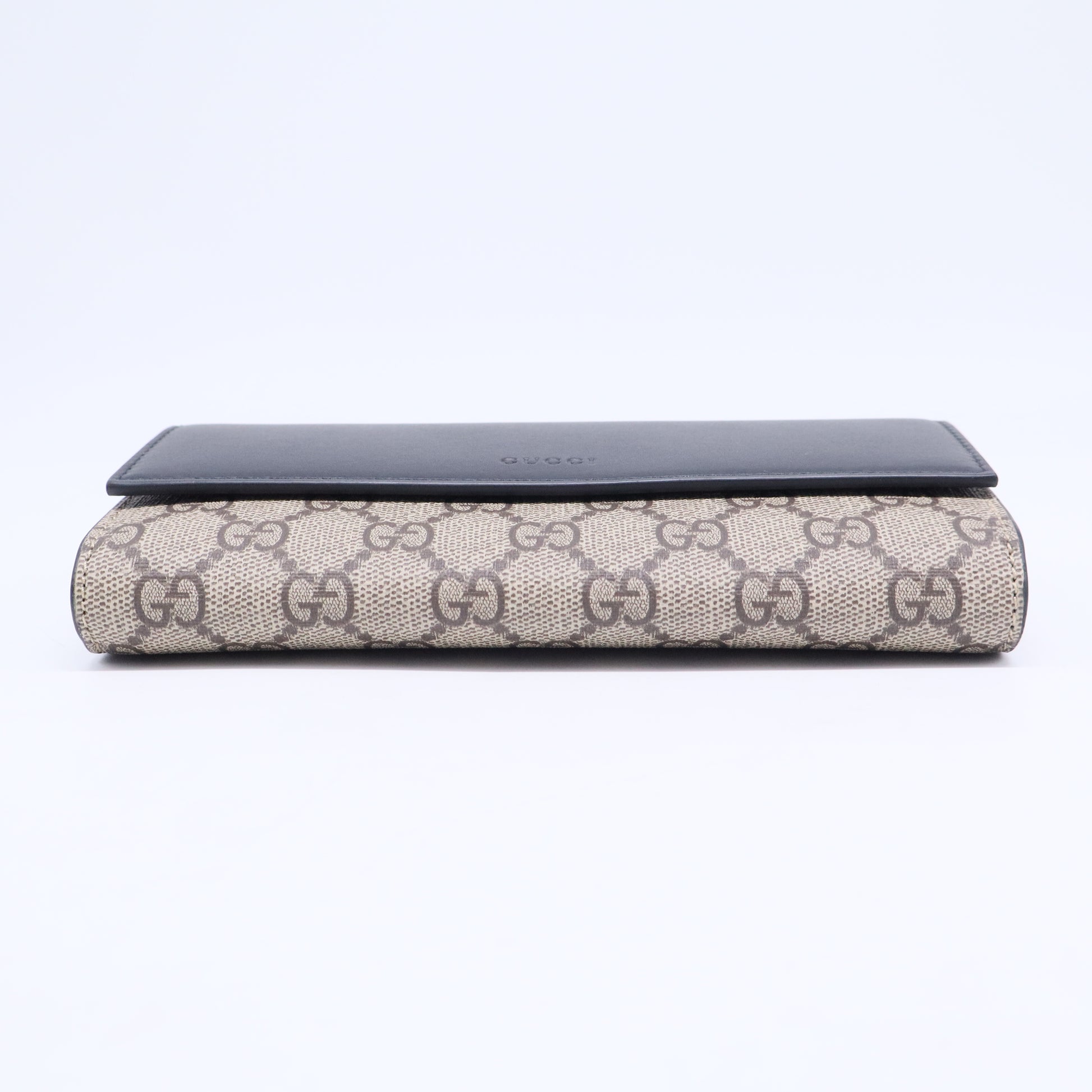 Calfskin GG Supreme Monogram Wristlet Clutch Wallet Dark Brown W20589