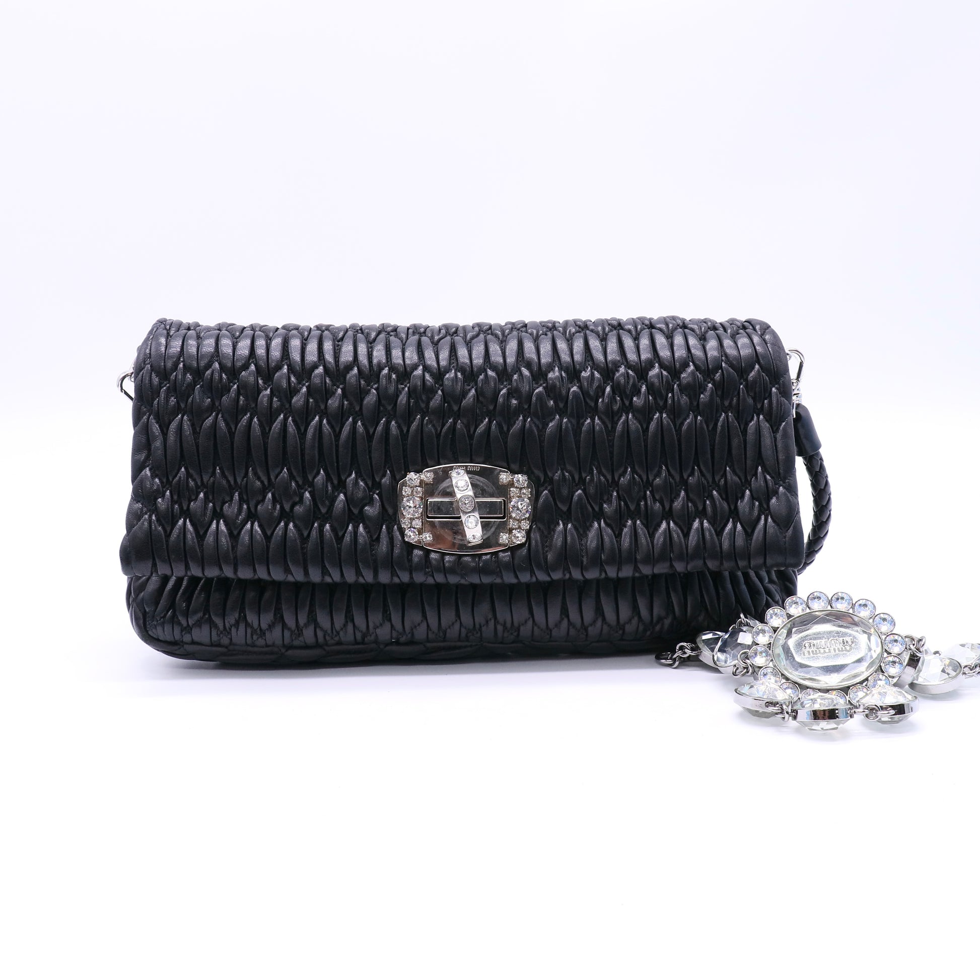 Miu Miu Matelasse Leather Crystal Flap Crossbody Bag LDZ102