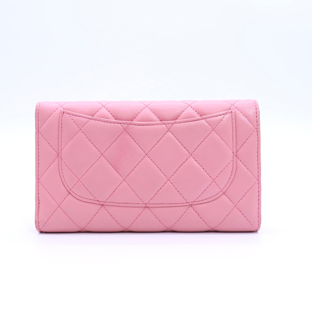 Caviar Quilted Large Gusset Flap Wallet Light Pink twins