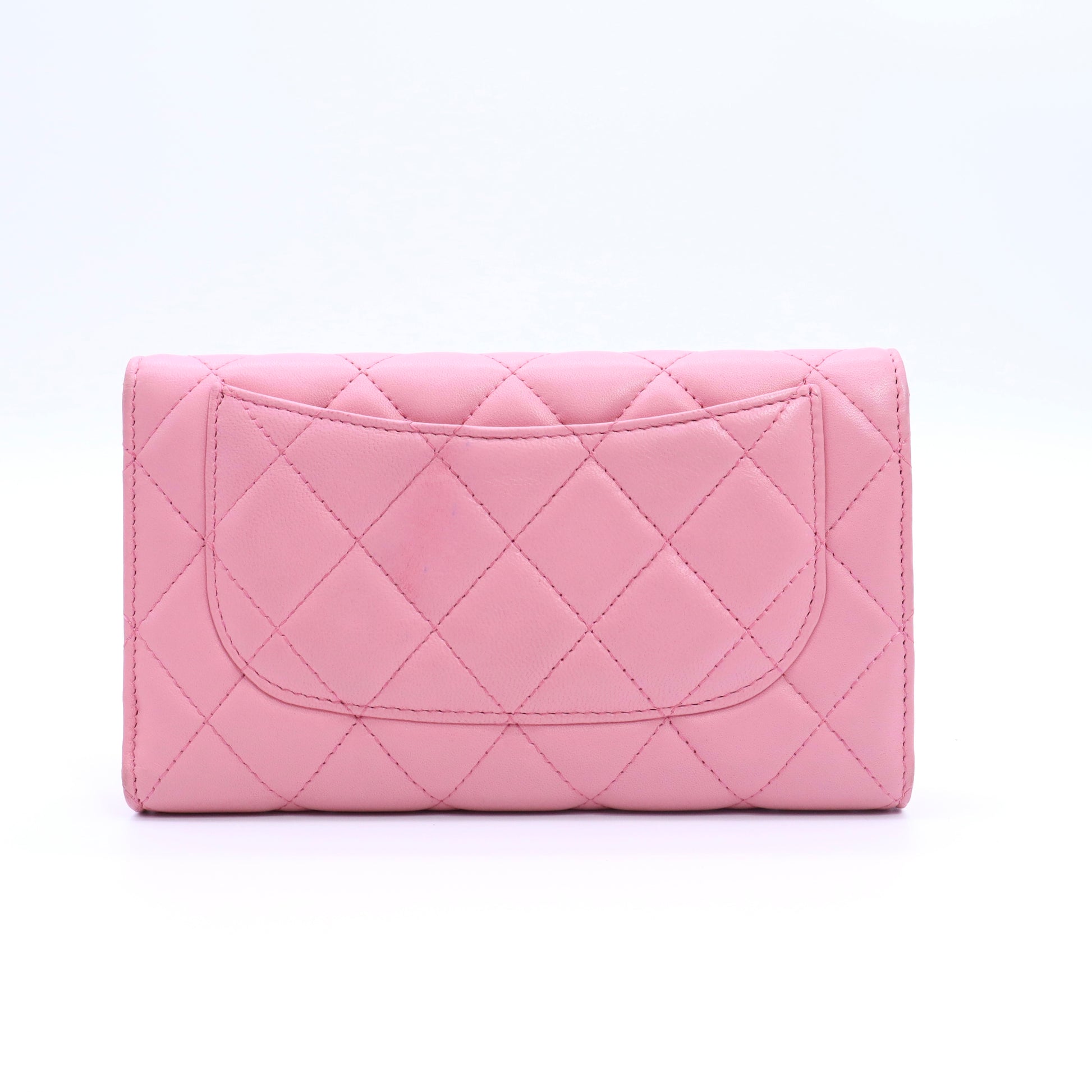 Caviar Quilted Large Gusset Flap Wallet Light Pink twins