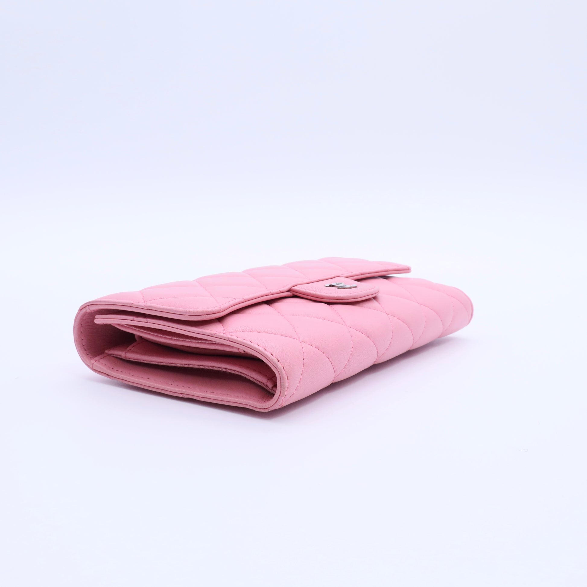 Caviar Quilted Large Gusset Flap Wallet Light Pink twins