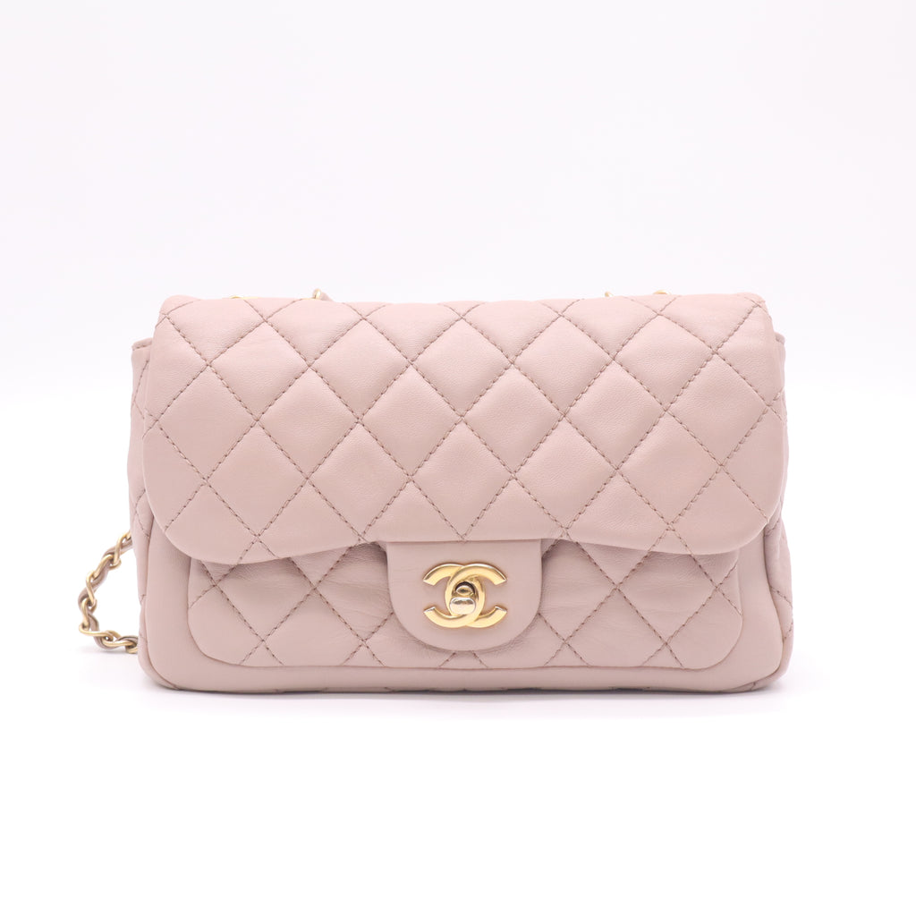 Chanel Lambskin Quilted Mini Rectangular Pearl Crush Flap Light Beige Pink twins LDZ196