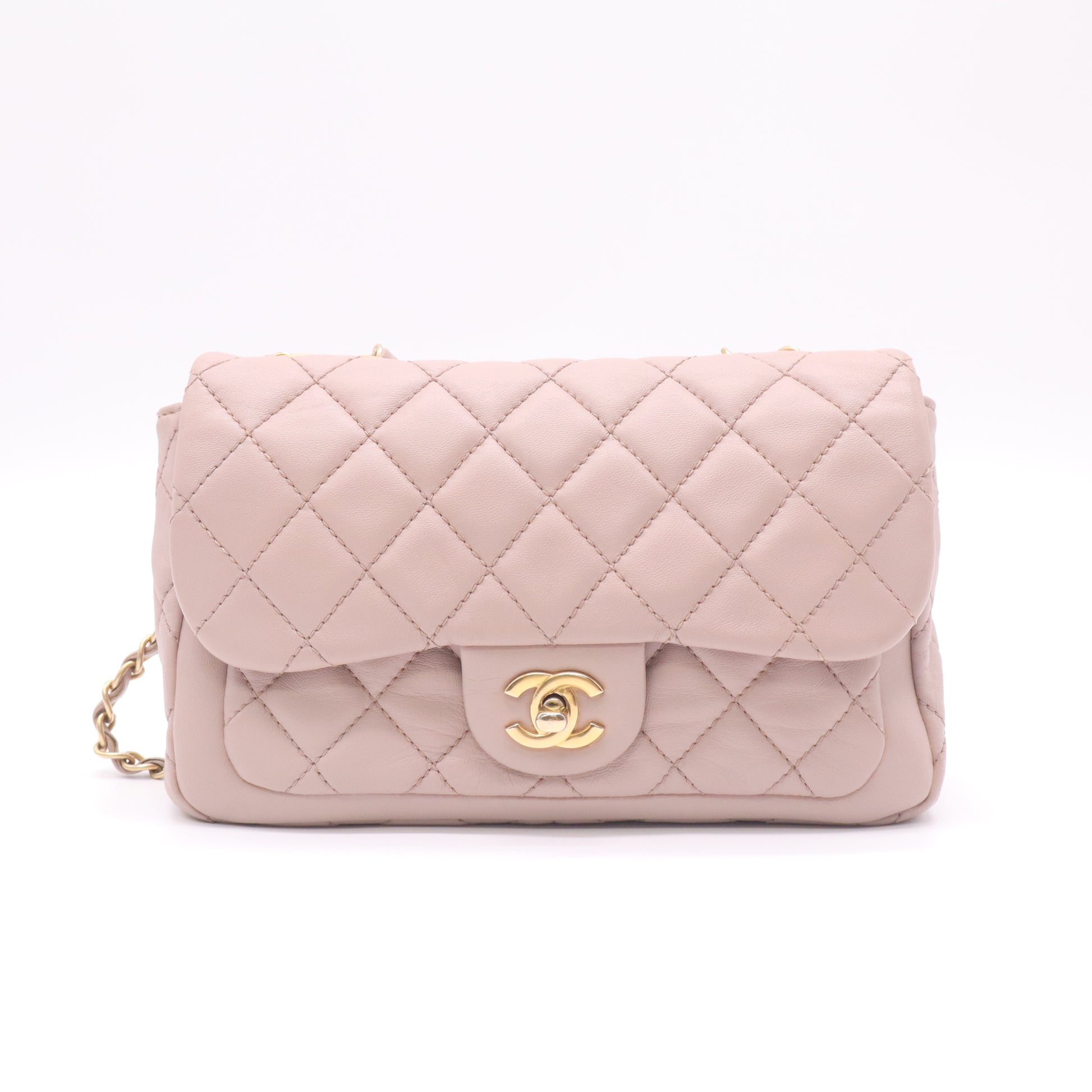 Chanel Lambskin Quilted Mini Rectangular Pearl Crush Flap Light Beige Pink twins LDZ196