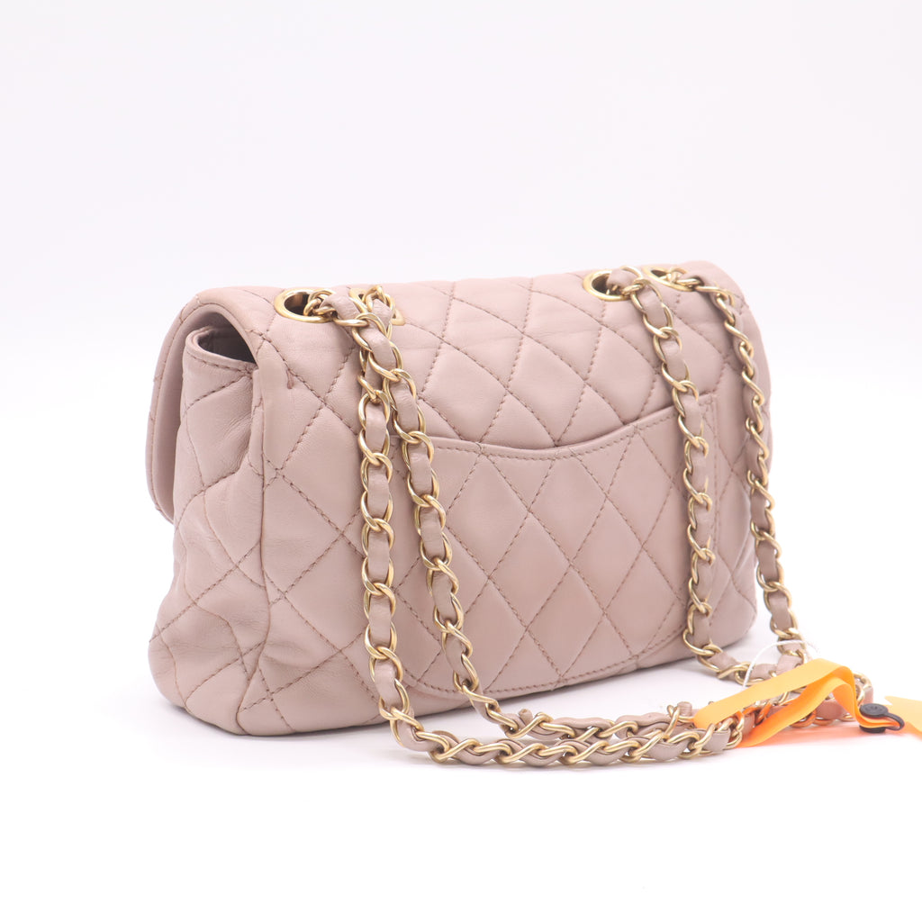 Chanel Lambskin Quilted Mini Rectangular Pearl Crush Flap Light Beige Pink twins LDZ196