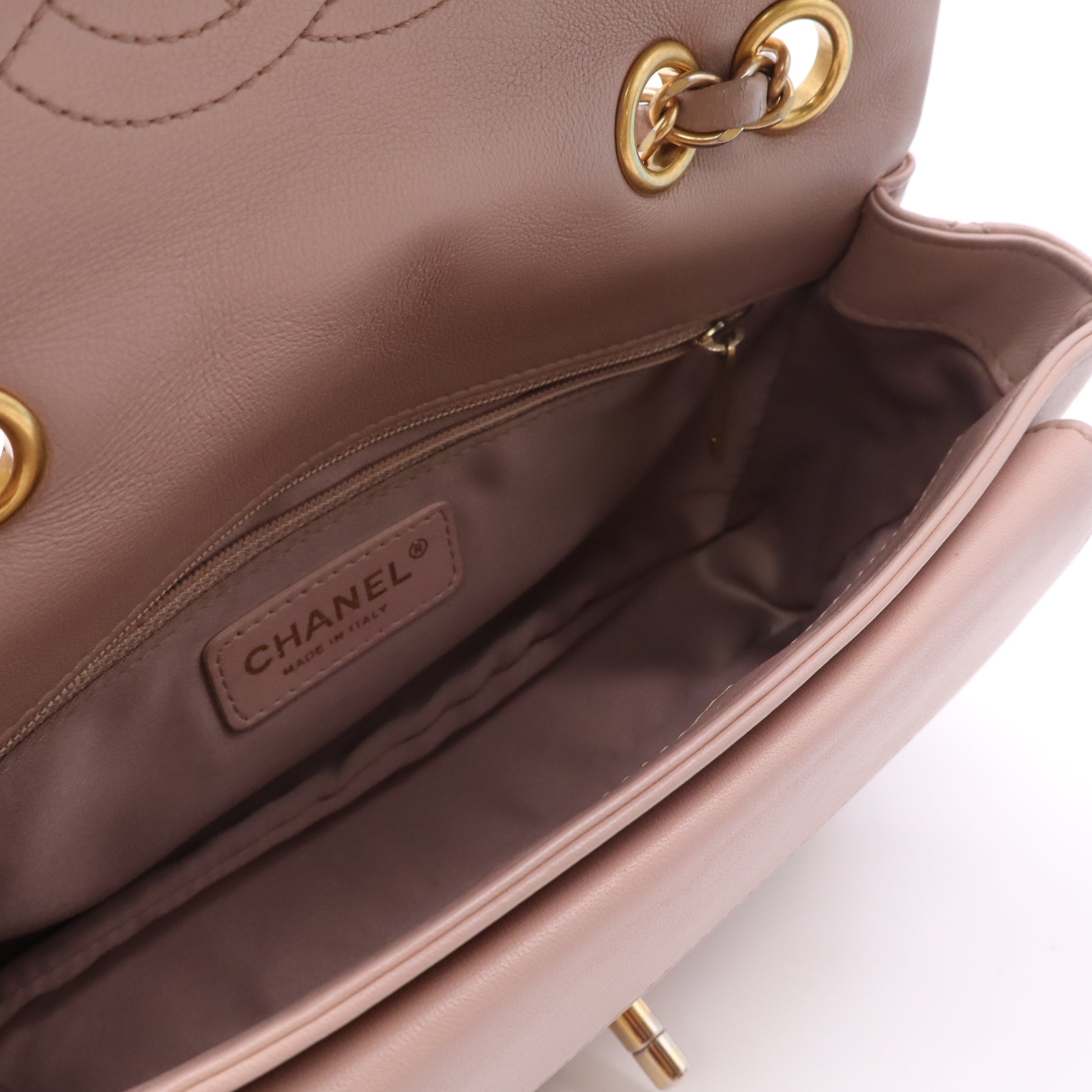 Chanel Lambskin Quilted Mini Rectangular Pearl Crush Flap Light Beige Pink twins LDZ196