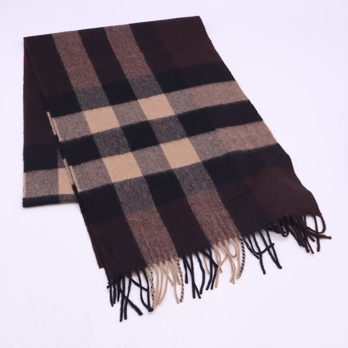 Burberry The Classic Check Cashmere Scarf Dark Birch Brown twins W23563