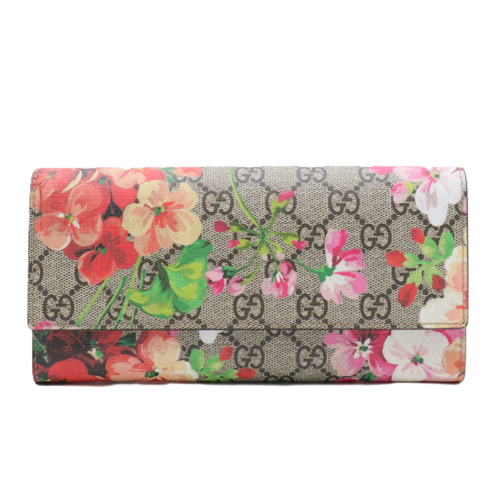 GG Supreme Monogram Blooms Continental Wallet Beige Multicolor Dry Rose
