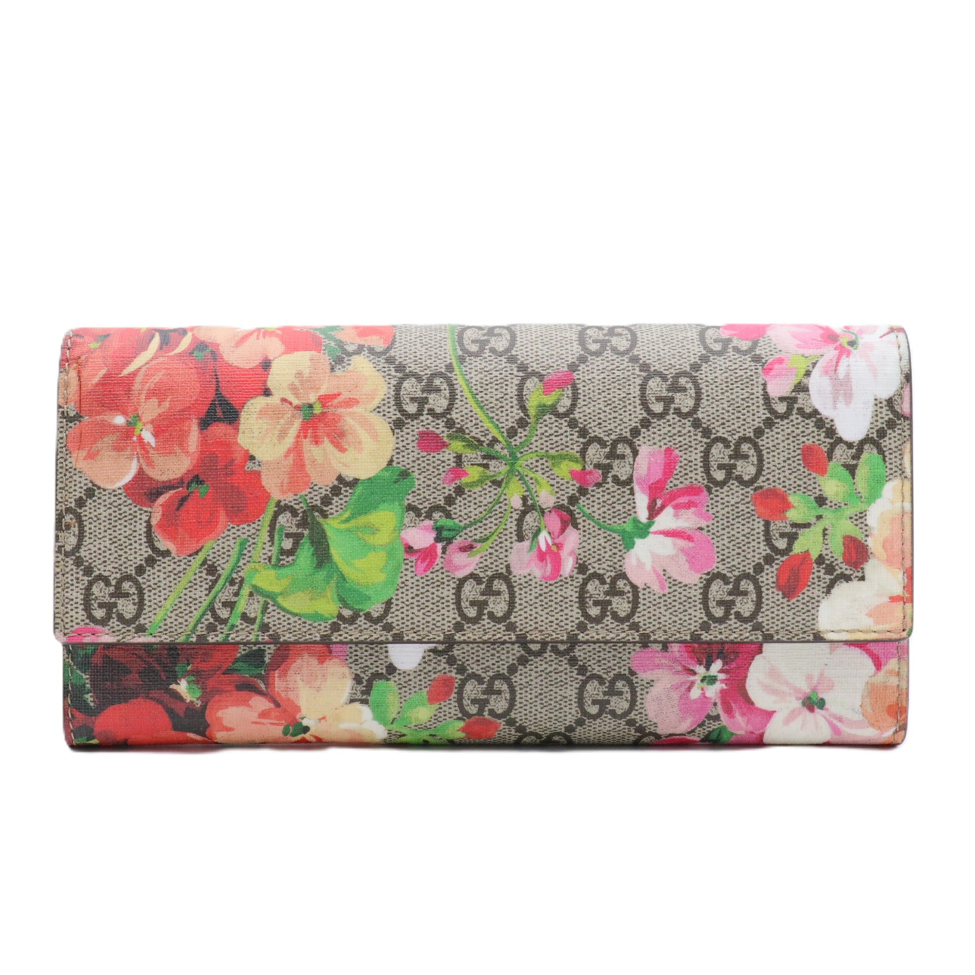 GG Supreme Monogram Blooms Continental Wallet Beige Multicolor Dry Rose