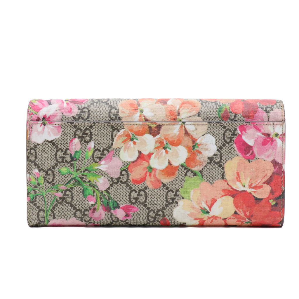 GG Supreme Monogram Blooms Continental Wallet Beige Multicolor Dry Rose