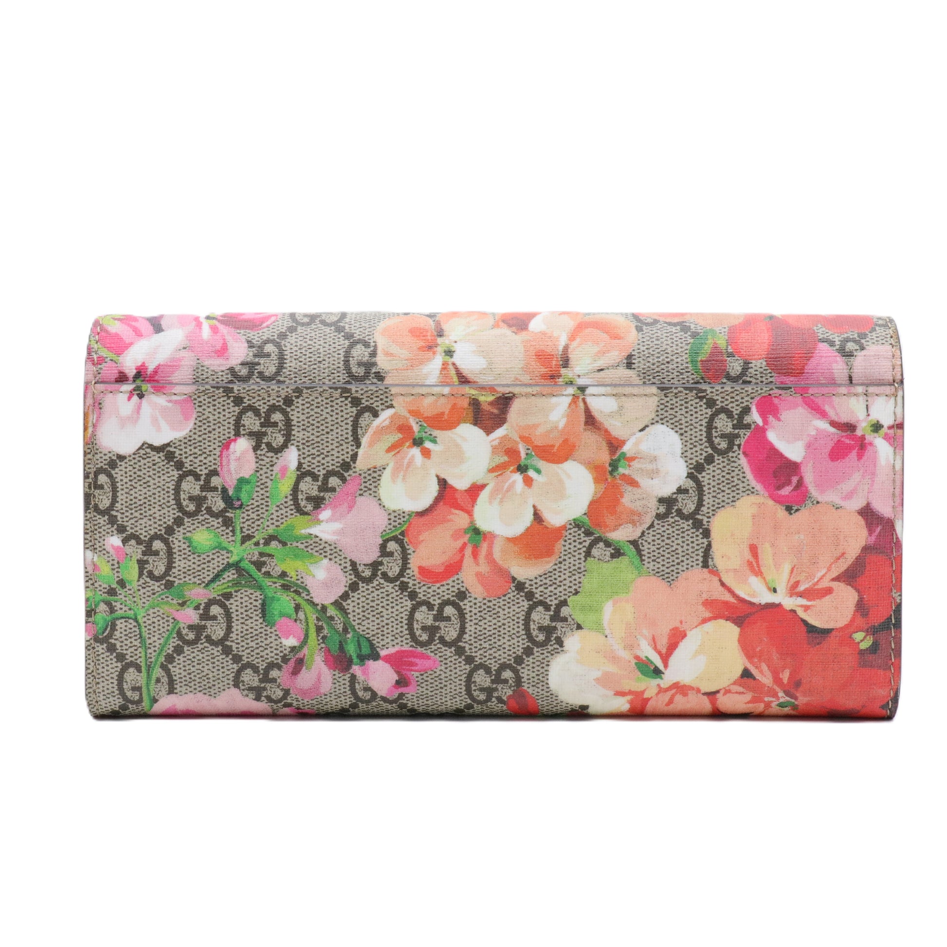 GG Supreme Monogram Blooms Continental Wallet Beige Multicolor Dry Rose