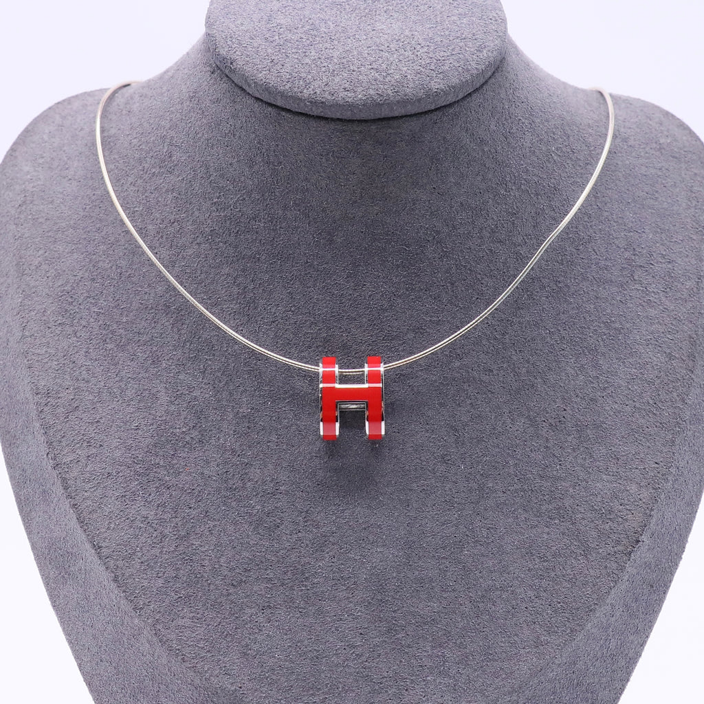 Hermes Pop H Red Lacquer Palladium Plated Pendant Twins W22345