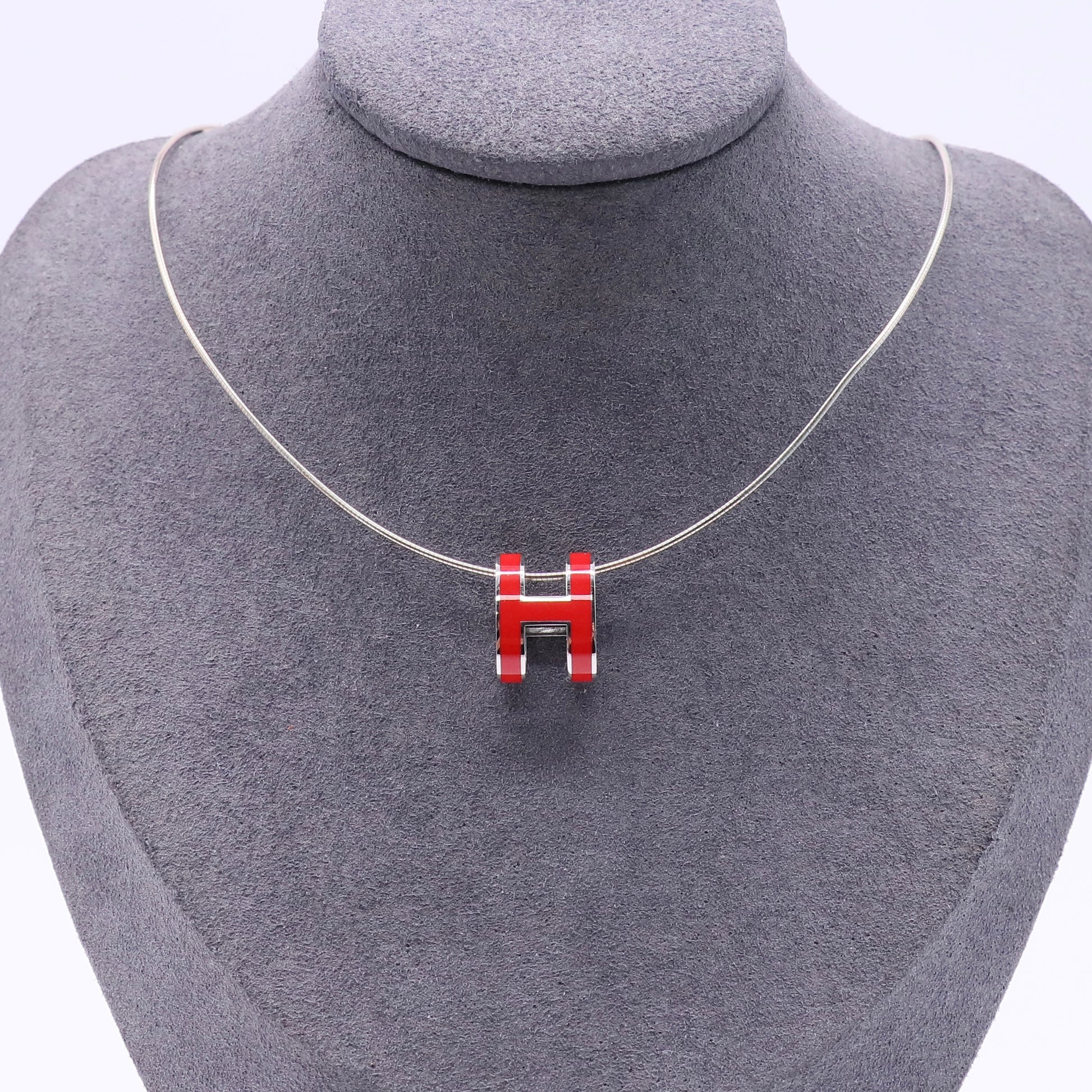 Hermes Pop H Red Lacquer Palladium Plated Pendant Twins W22345