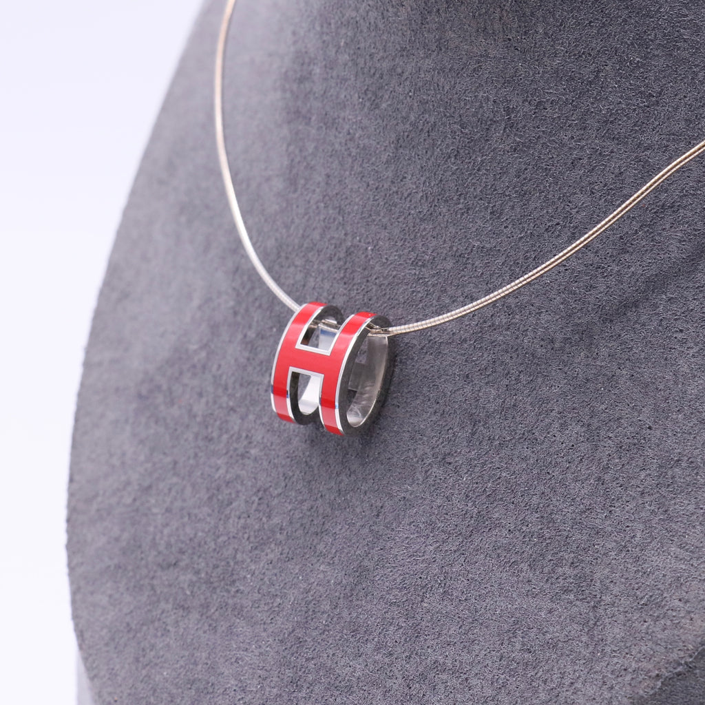 Hermes Pop H Red Lacquer Palladium Plated Pendant Twins W22345