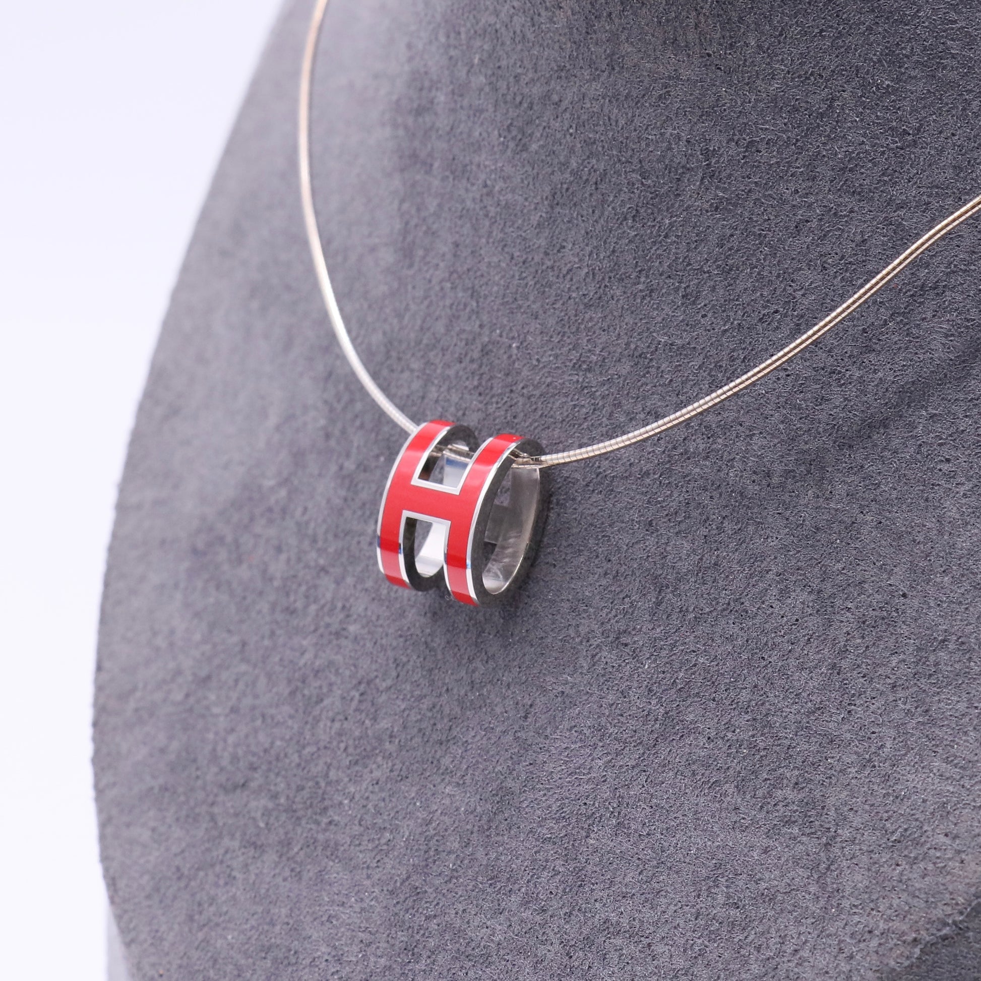 Hermes Pop H Red Lacquer Palladium Plated Pendant Twins W22345